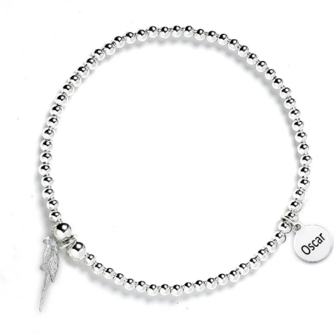 Mylee London Silver Parrot Ball Bead Bracelet - Personalised - No