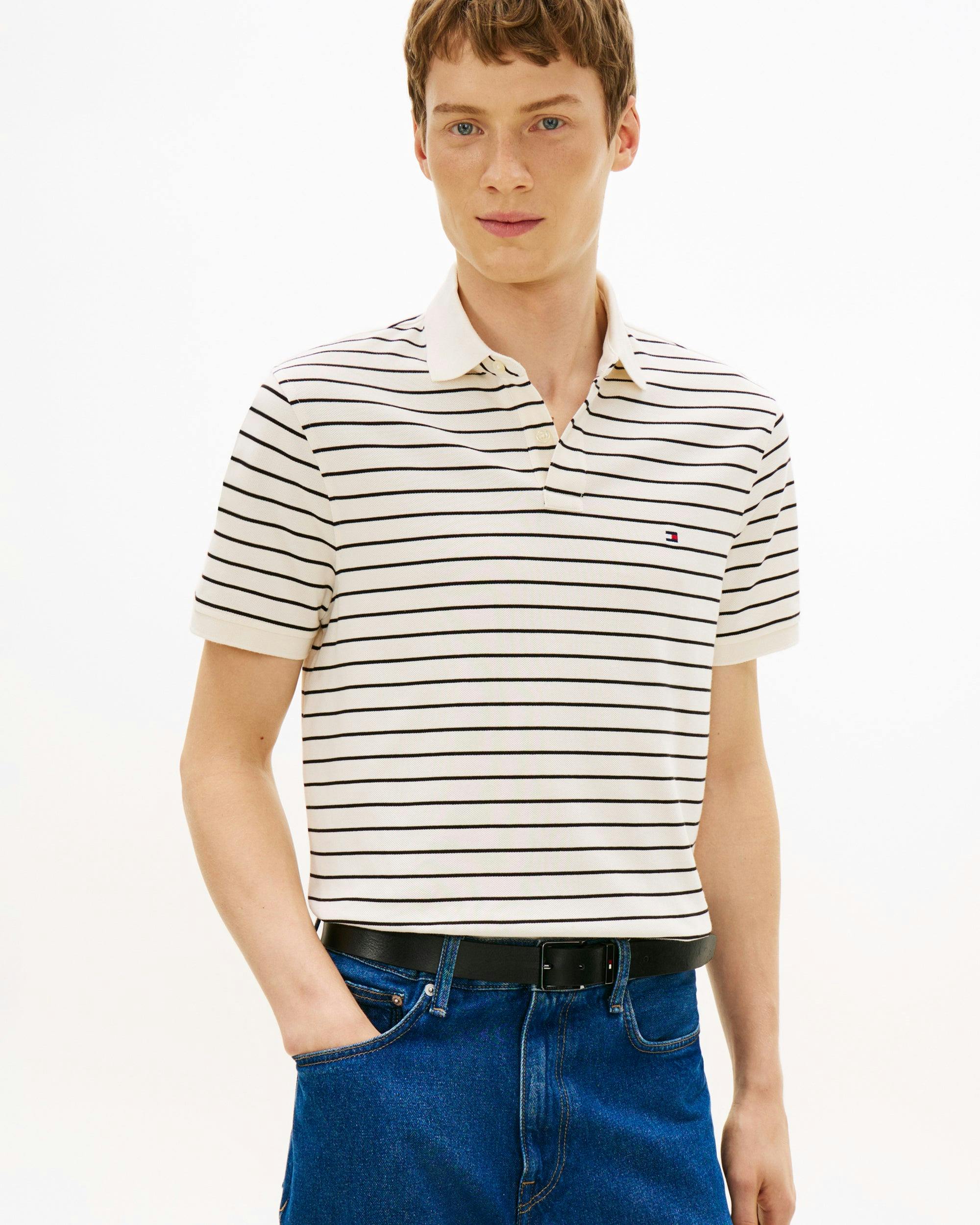 Tommy Hilfiger Men's Ivory/Black 1985 Regular Fit Polo - Petal/ - Petal/ - L