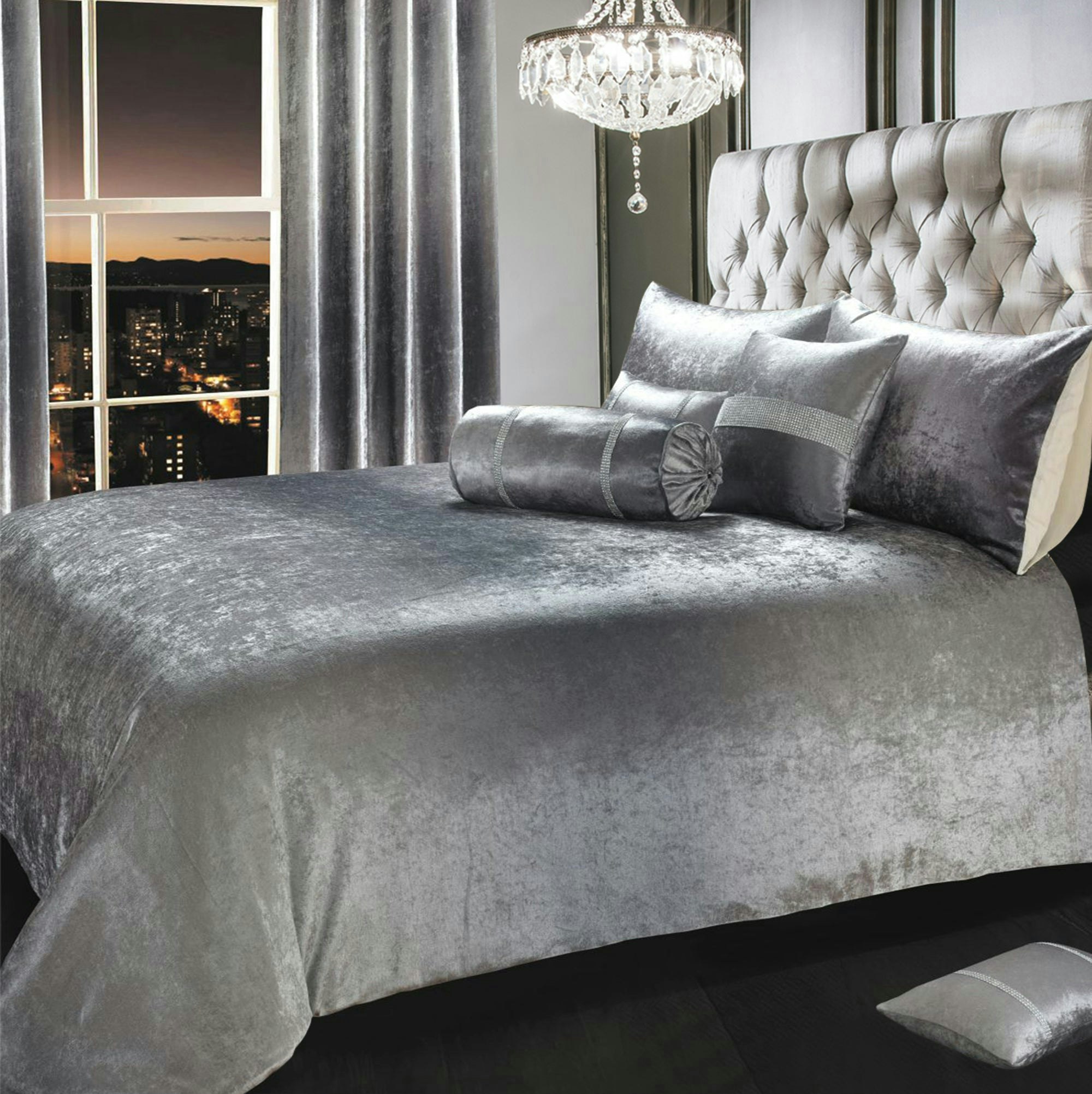 Intimates Grey Ombre Crushed Velvet Duvet Cover & Pillowcase Set - King
