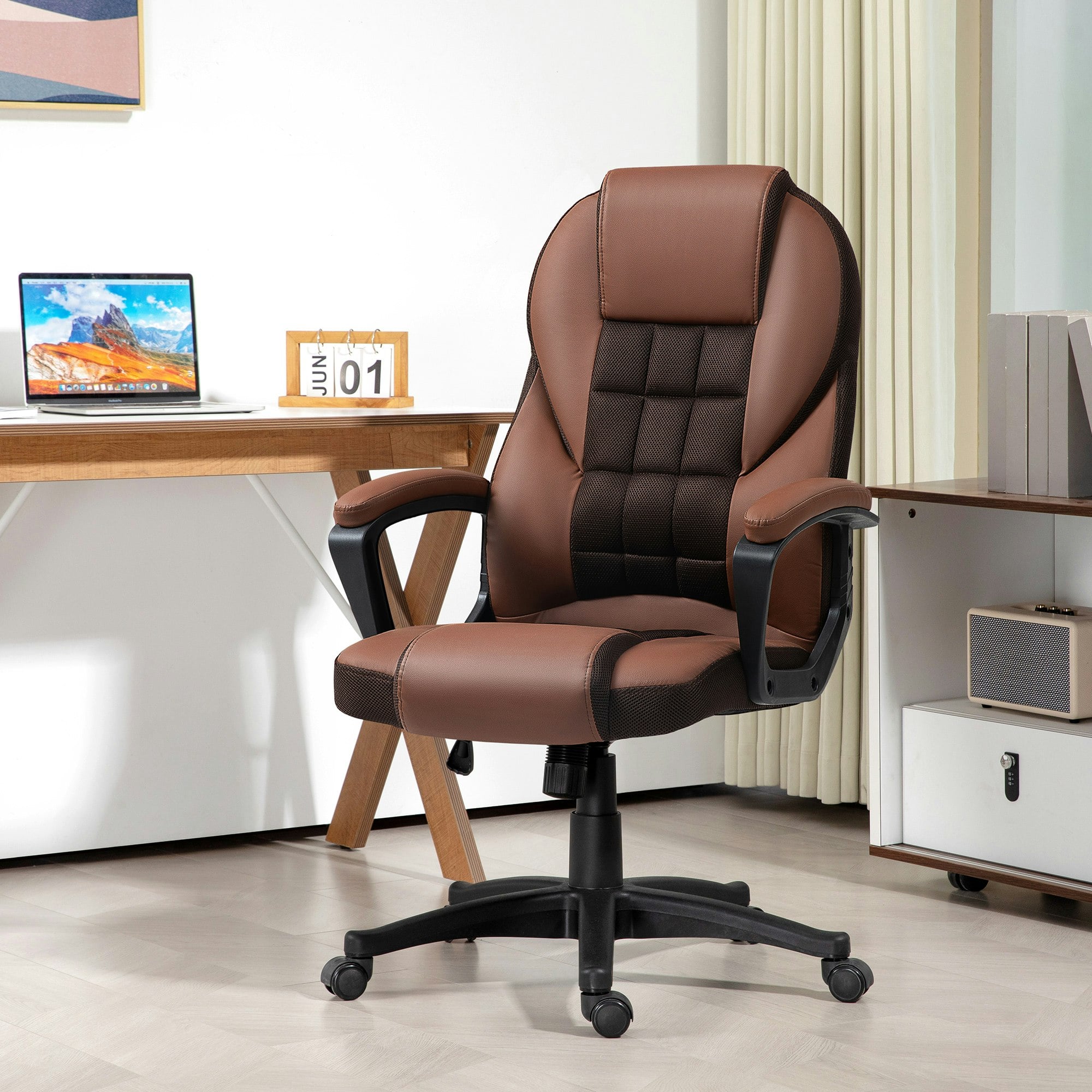 Rackhams Grey/Brown Executive Office Chair High Back Computer Chair With Armrests