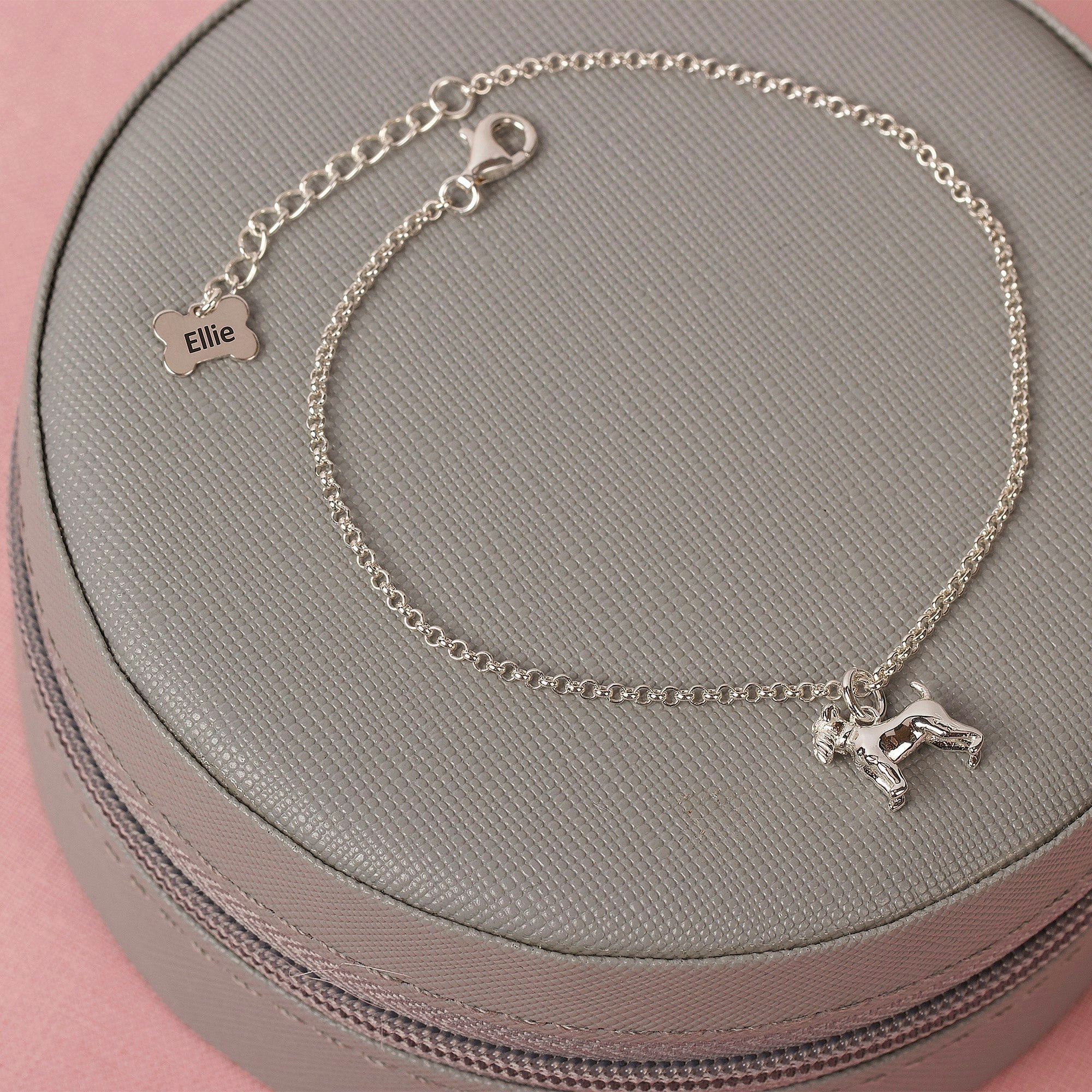 Mylee London Silver Dainty Chain Bracelet With Dog Charm - Personalised - Sterling - No - Schnauzer