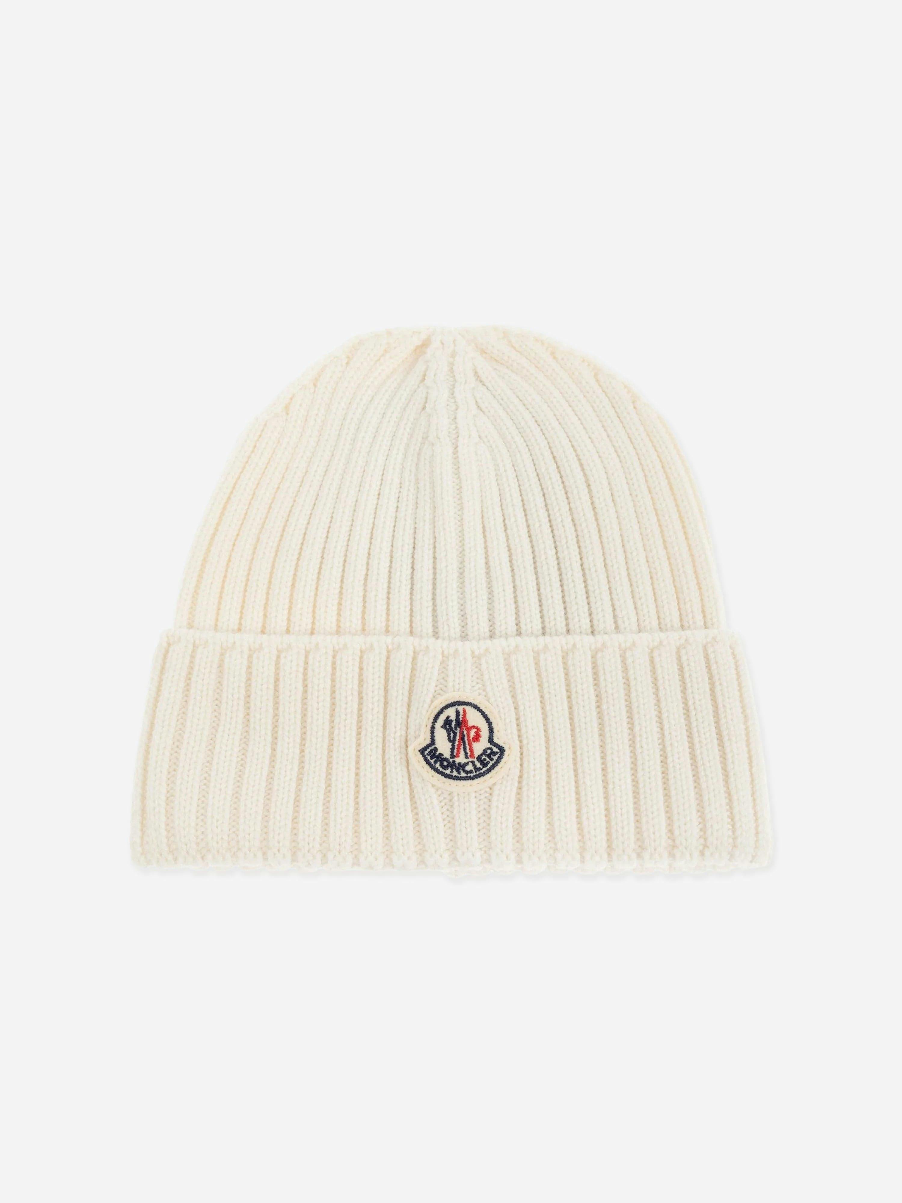 Moncler Enfant Girls Ivory Wool Knit Beanie Hat In - 4 - 6 Yrs S (50-52 Cm)