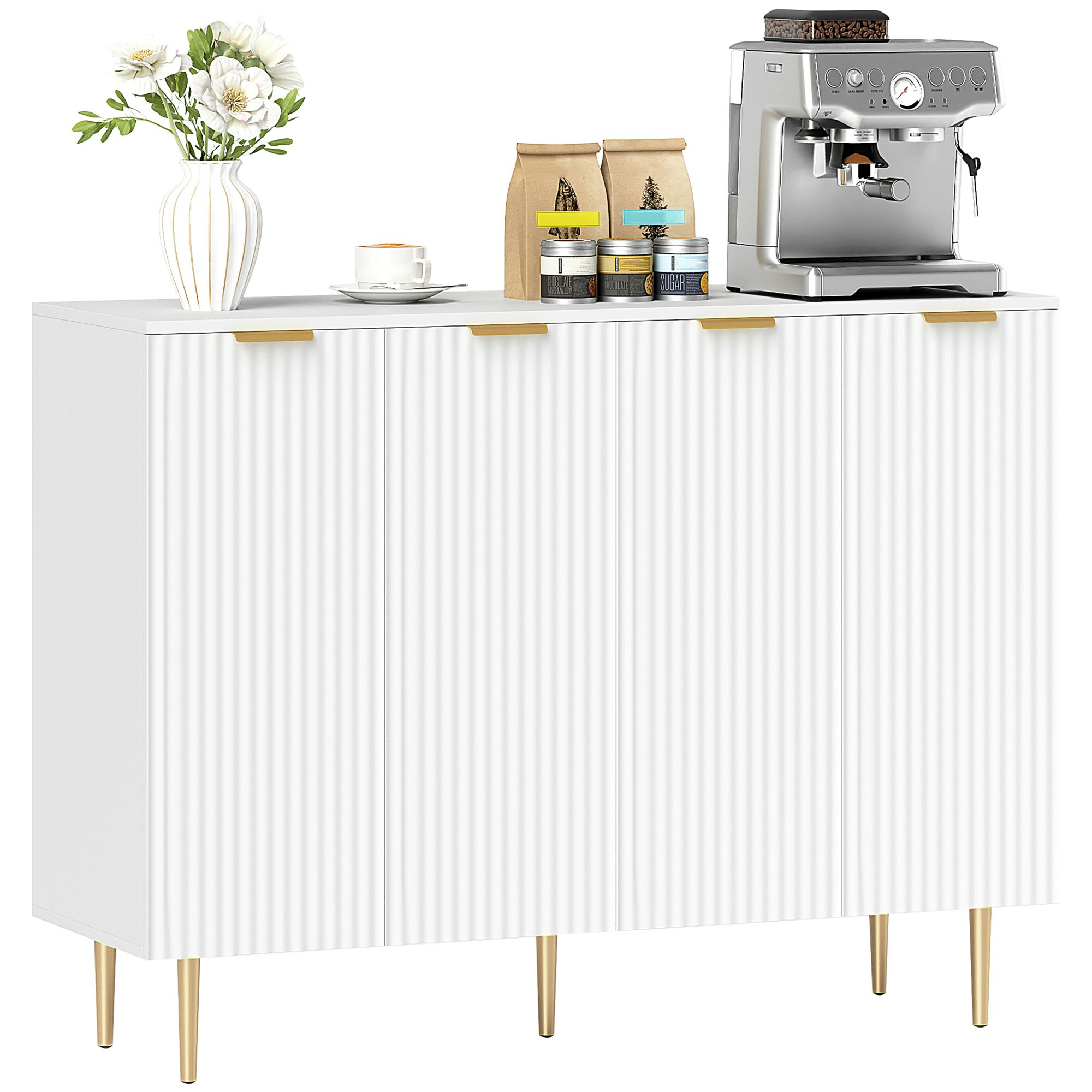 Homcom White Sideboard Buffet Cabinet With Adjustable Shelves, Small