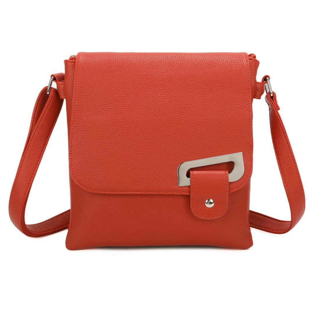 Love Emvy Orange Portfolio Buckle Range Crossbody Bag – Faux Leather - Burnt