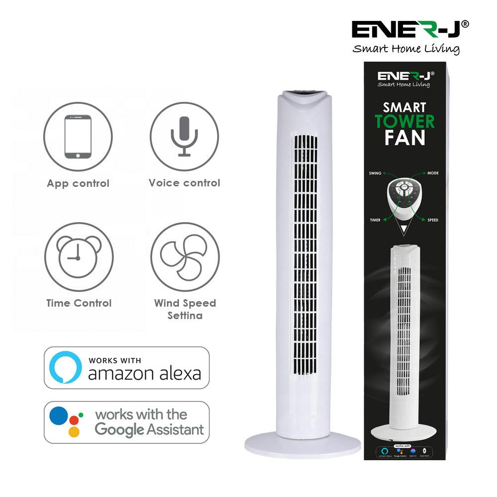 Ener-J White 32" Smart Wi-Fi Tower Fan | App & Voice Control Compatible With Alexa & Google Home |