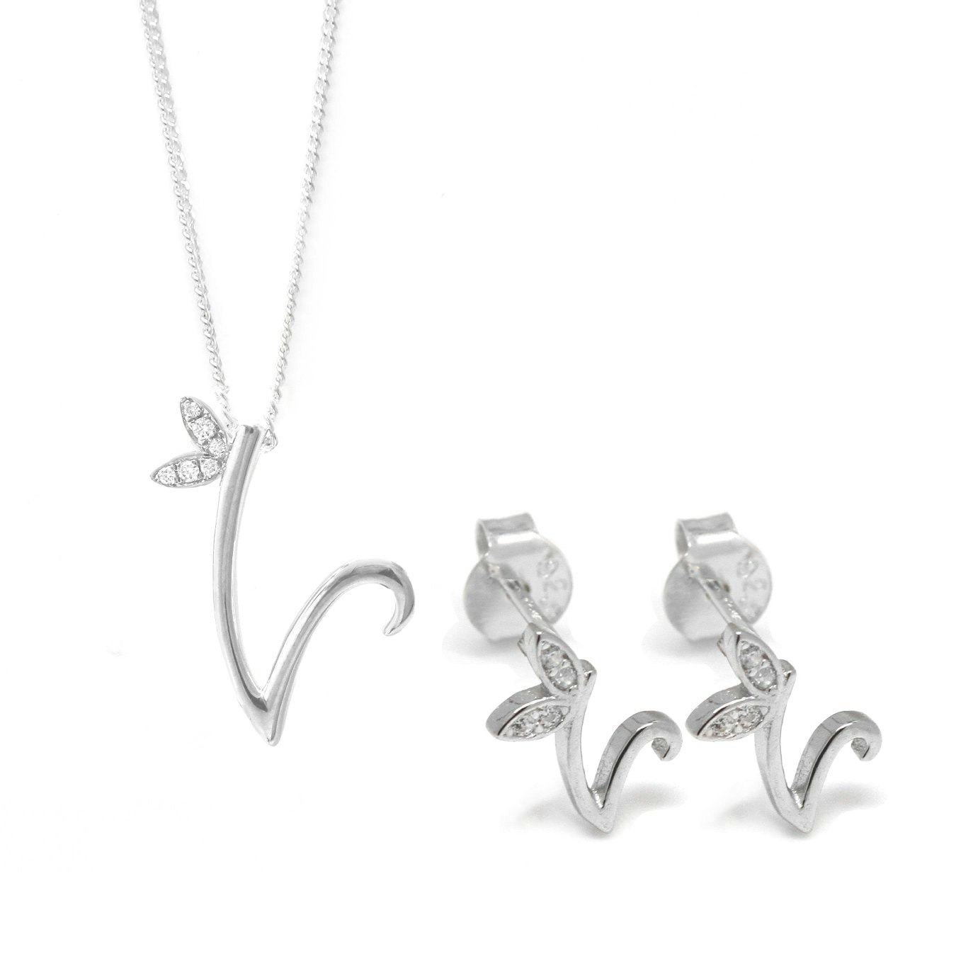 Say It With Silver Winged Initial Earring Gift Set - V
