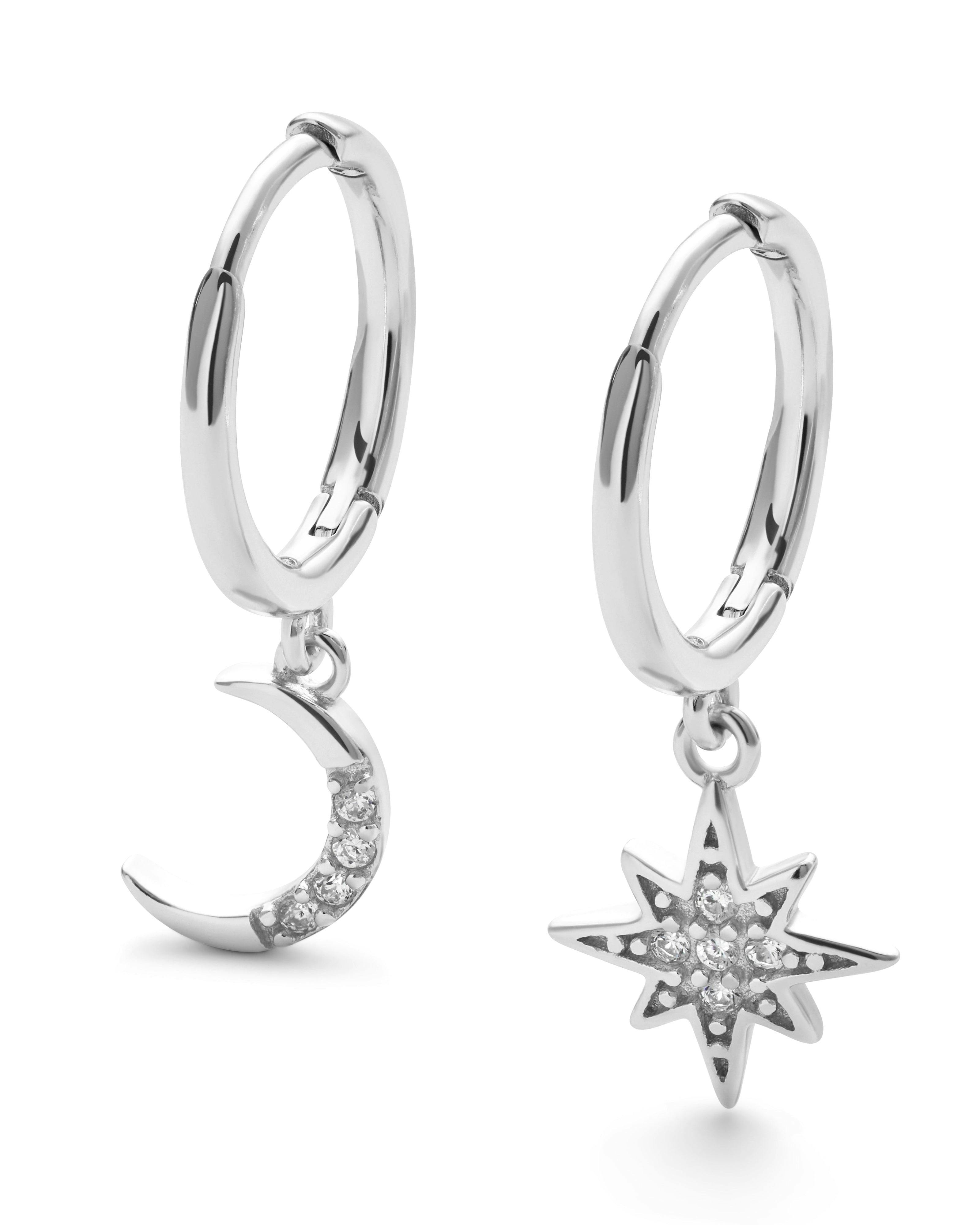 Elk & Bloom Silver Sterling Star And Crescent Moon Earrings - No Thank You