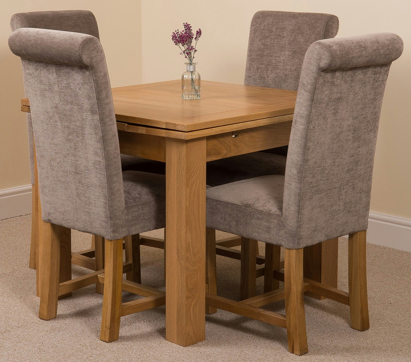 Rackhams Grey Richmond Extending Oak Dining Set With Washington Fabric Chairs - 4 Chairs Small