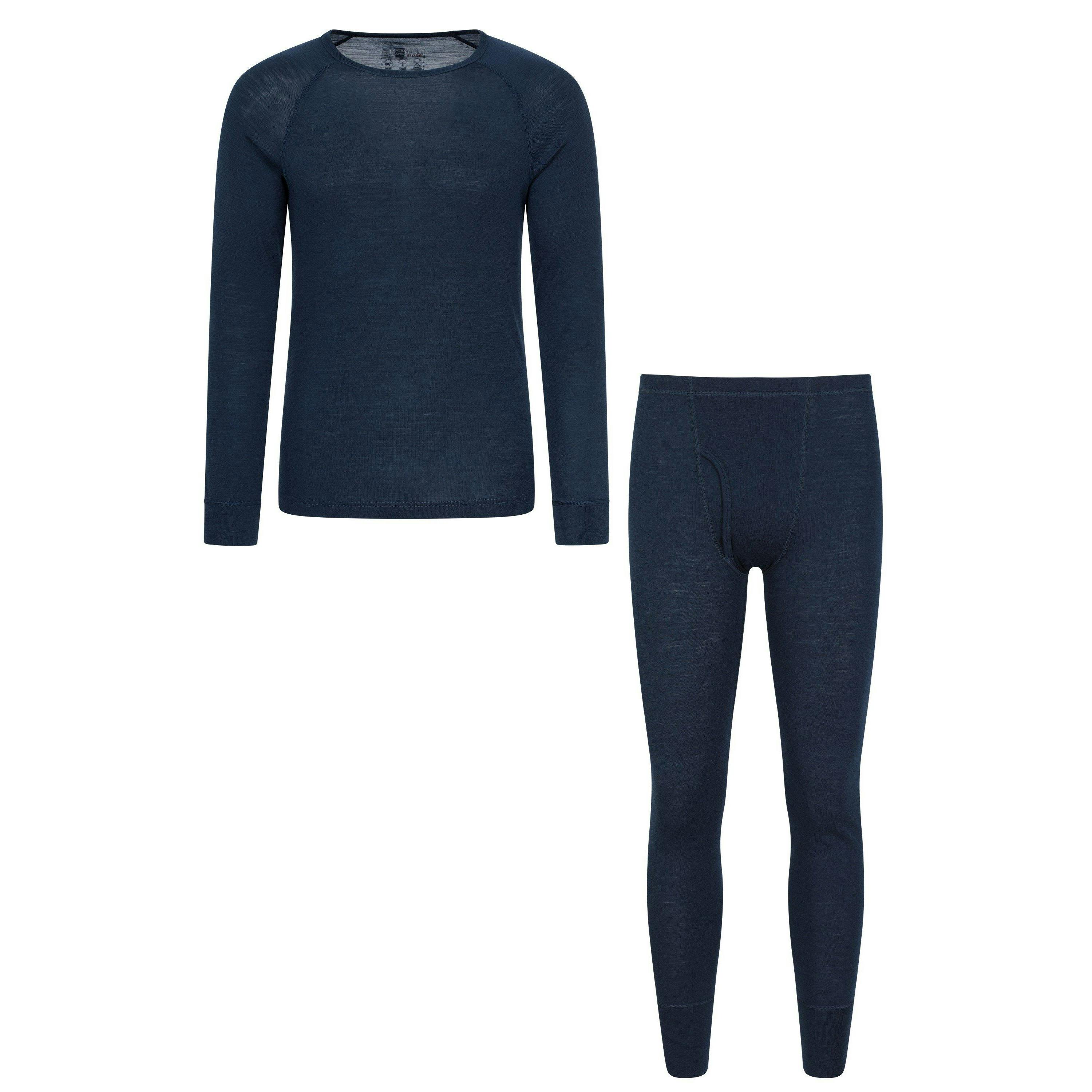 Mountain Warehouse Men's Merino Wool Thermal Base Layers Set - Navy - Xxs R - Navy - 70% Merino Wool/30% Polyester