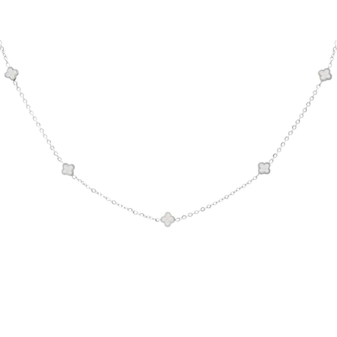 Say It With Silver Clover Dainty Choker Necklace - Plated & Pearl