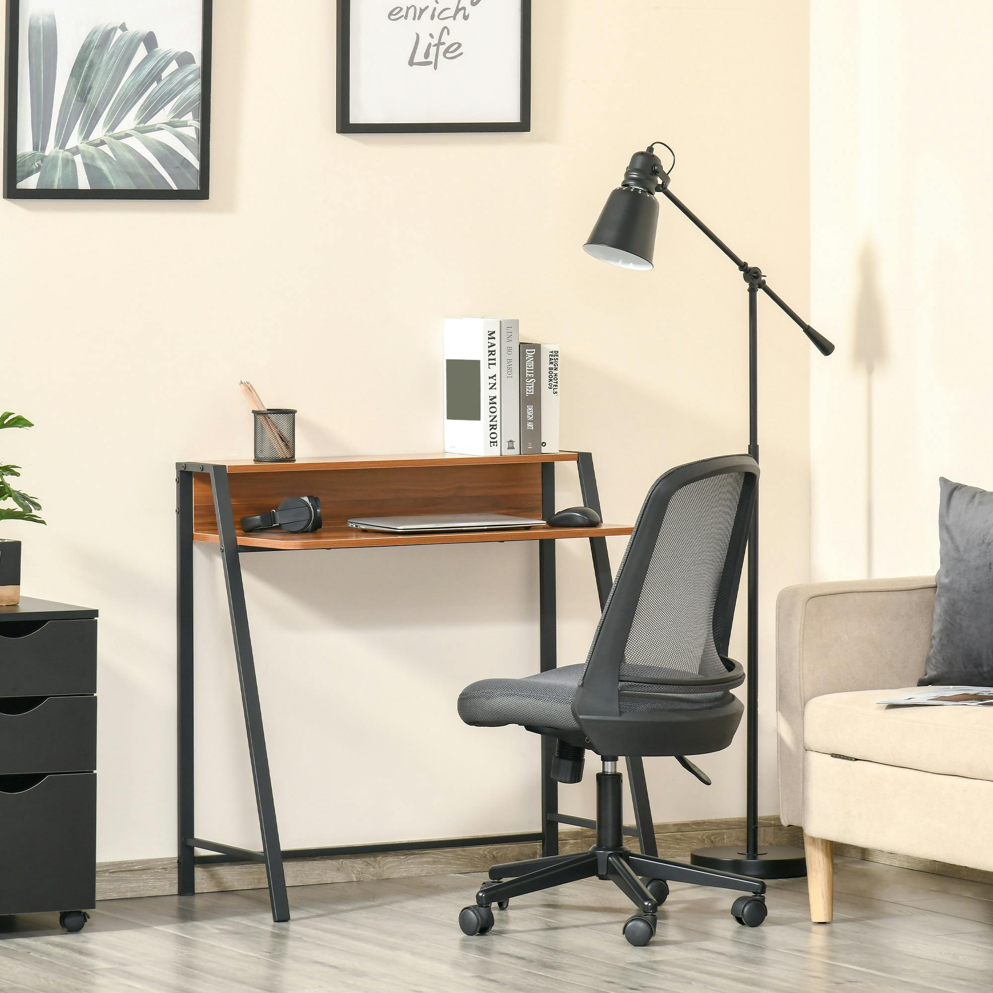B&Q - 2-Tier Storage Computer Workstation With ShelfMetal Frame Walnut - Image 2