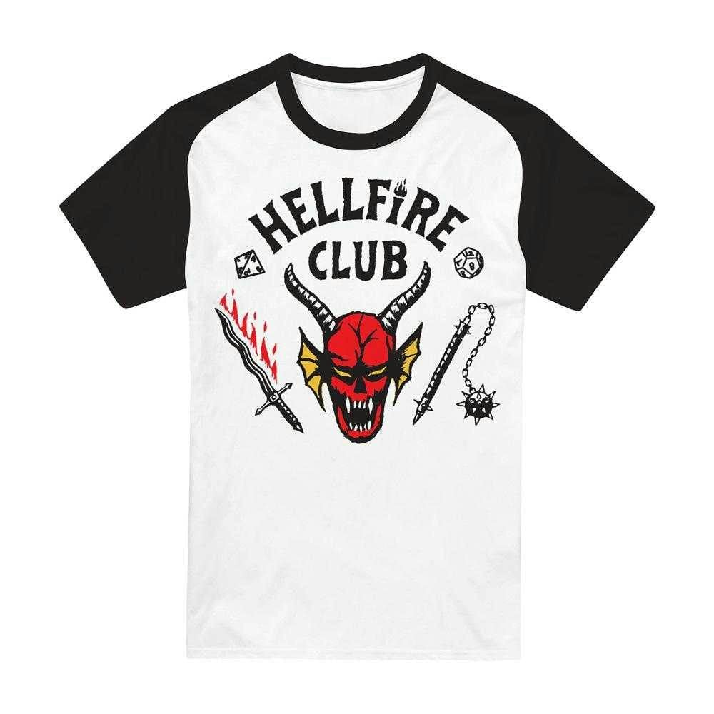 Stranger Things Unisex White/Black Adult Hellfire Club Raglan Baseball T-Shirt - M