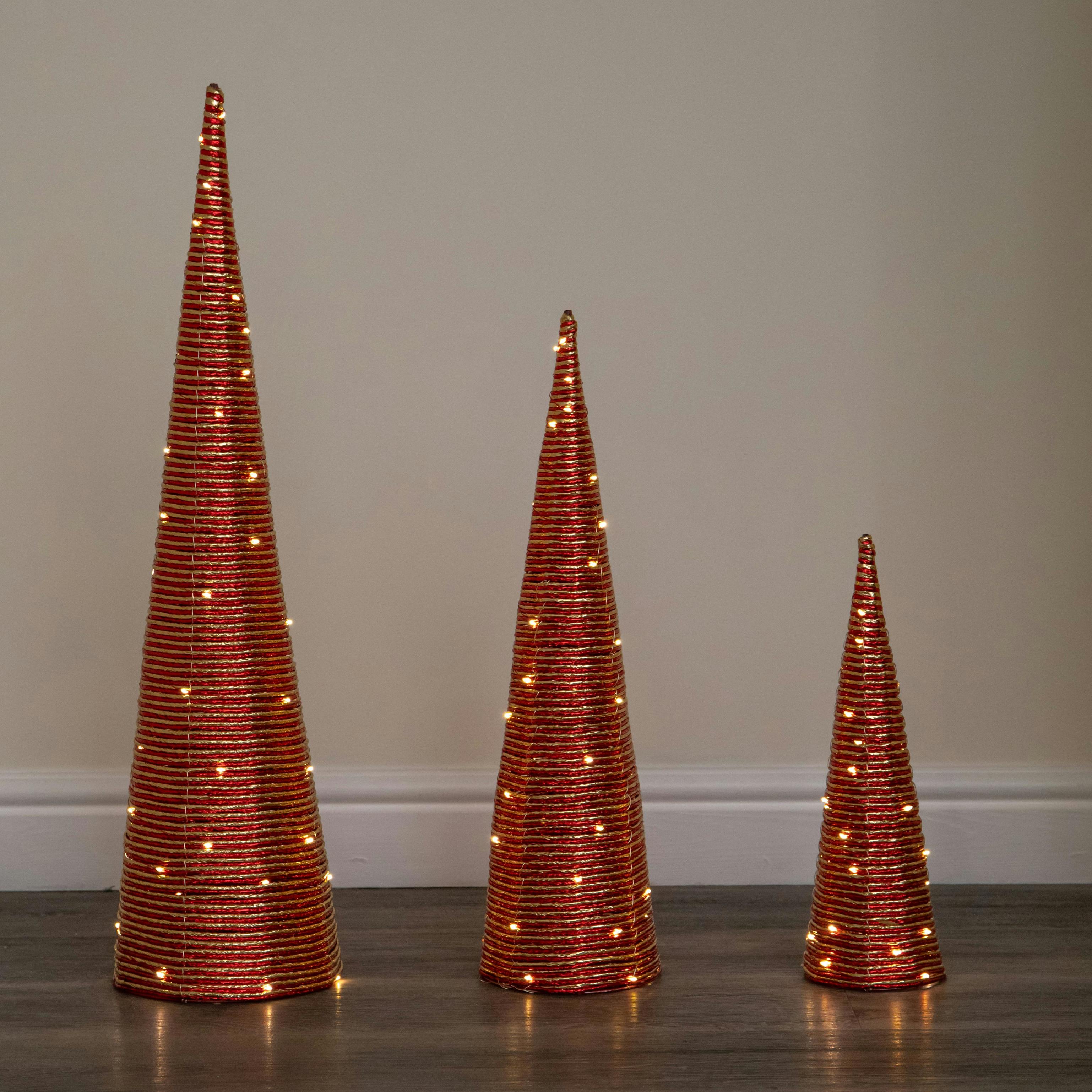 Premier Set Of 3 Light Up Christmas Cone Trees With Warm White Leds & Timer - Image 4