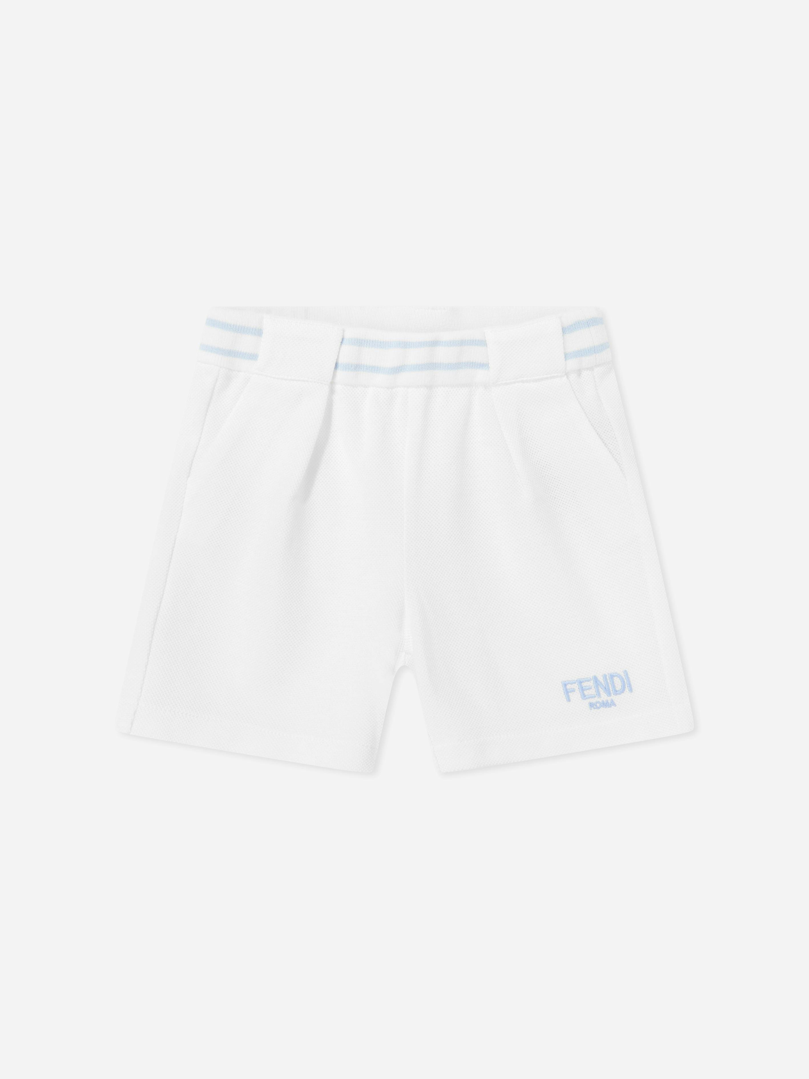 Fendi Kids Boys White Fendi Baby Logo Shorts In - 18 Months