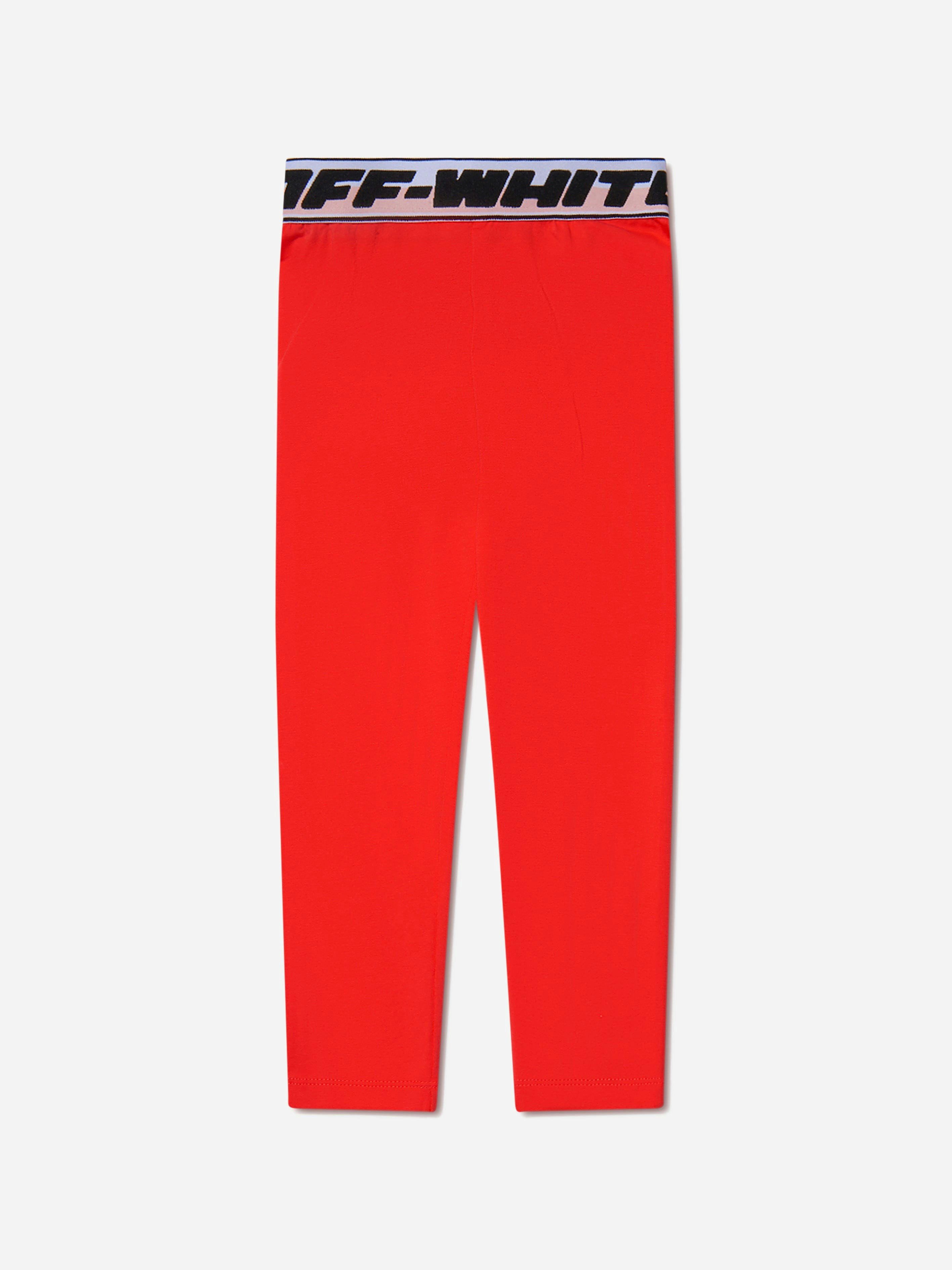 Off-White Girls White/Red Off- Cotton Logo Band Leggings - 4 Yrs