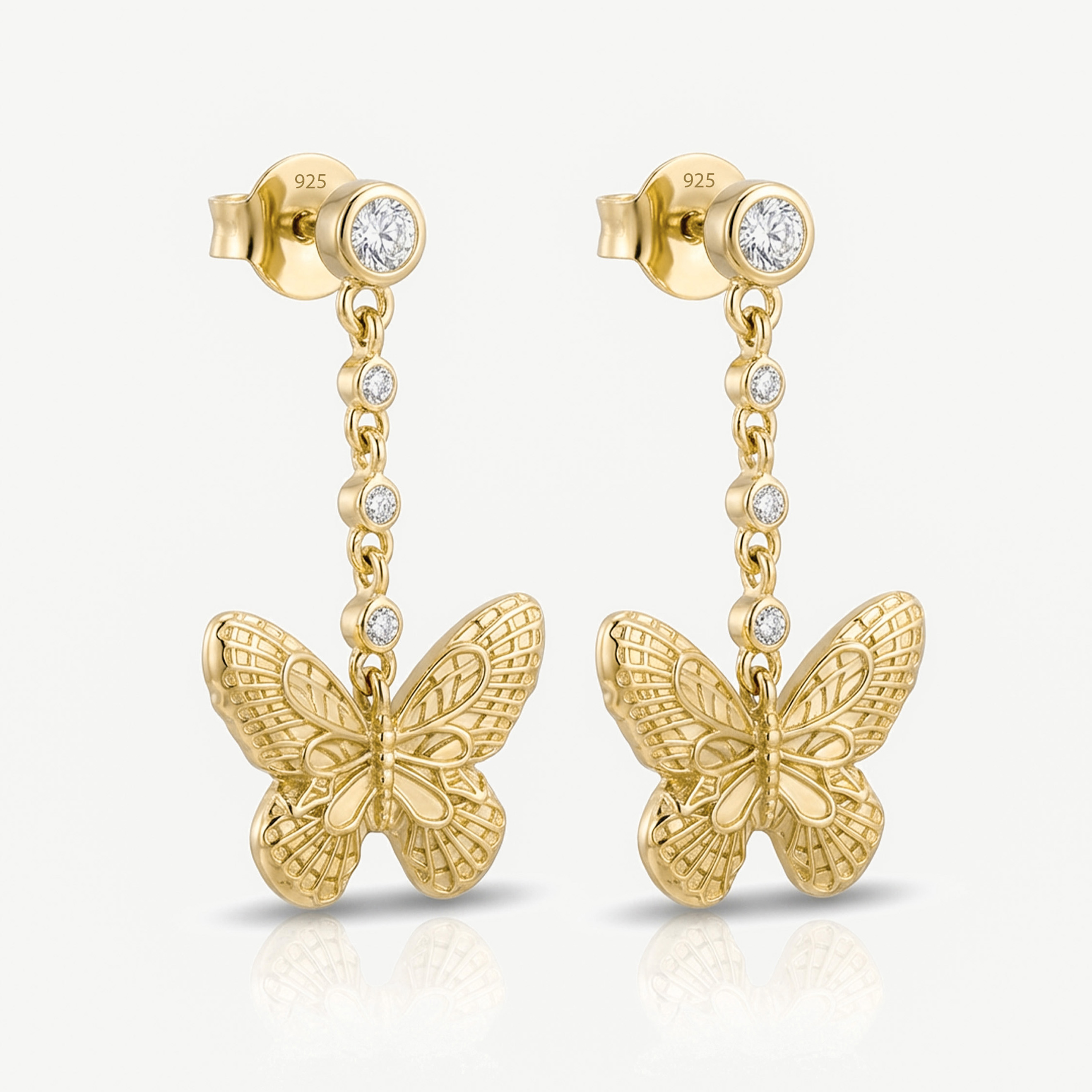 Muchv Gold Butterfly Chain Drop Earrings In 18K