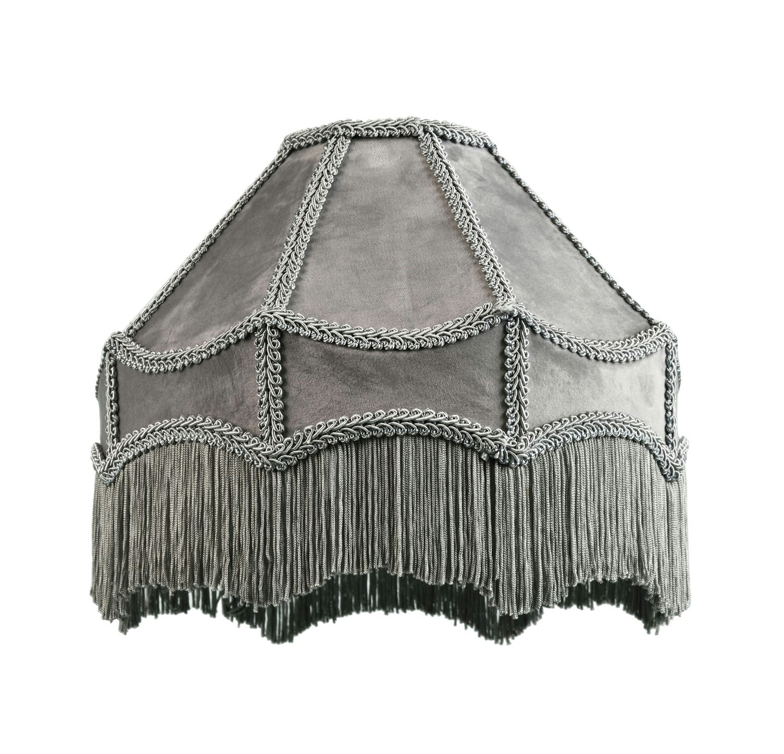 Rackhams Grey Traditional Victorian Empire Lampshade In Soft Dove Velvet With Tassels
