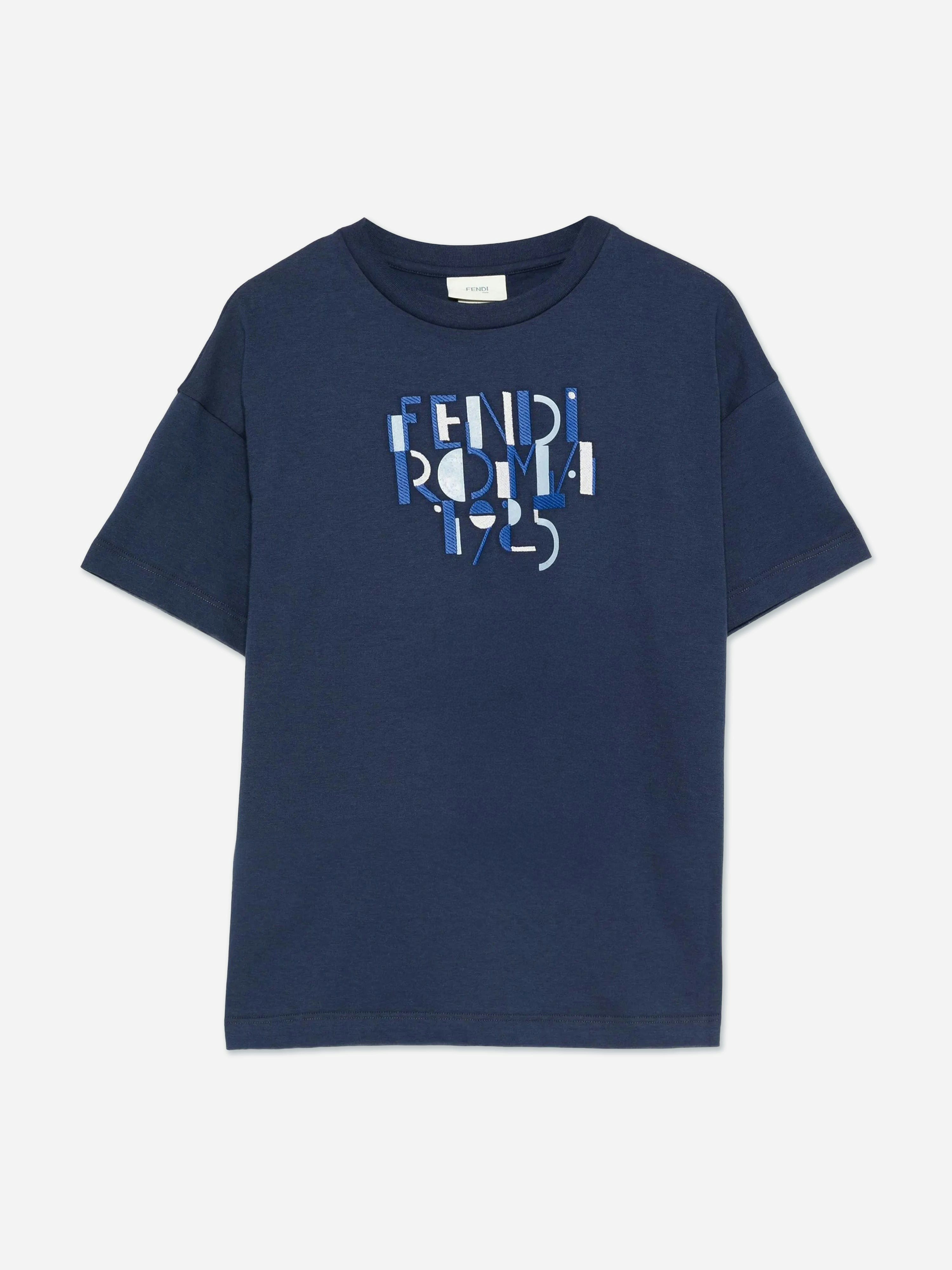 Fendi Kids Boys Blue Fendi Logo T-Shirt In - 7 Yrs