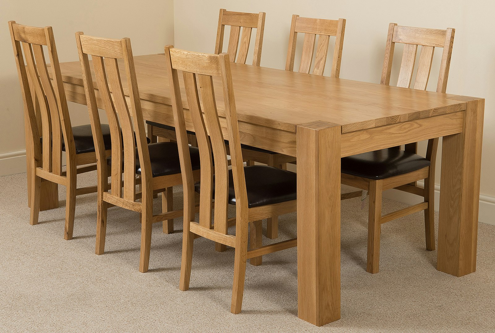 That's Furniture Brown/Grain Kuba Oak Dining Table With Princeton Oak Chairs - Natural Oak - 6 Chairs Extra Large