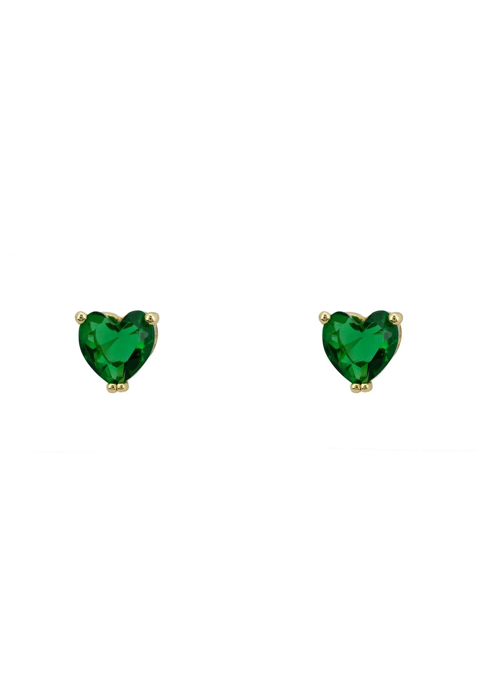 Latelita Gold Asscher Cut Heart Stud Earrings Emerald