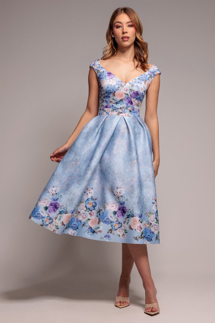 Goddiva Powder Blue Sweetheart Floral Midi Dress - By - 12