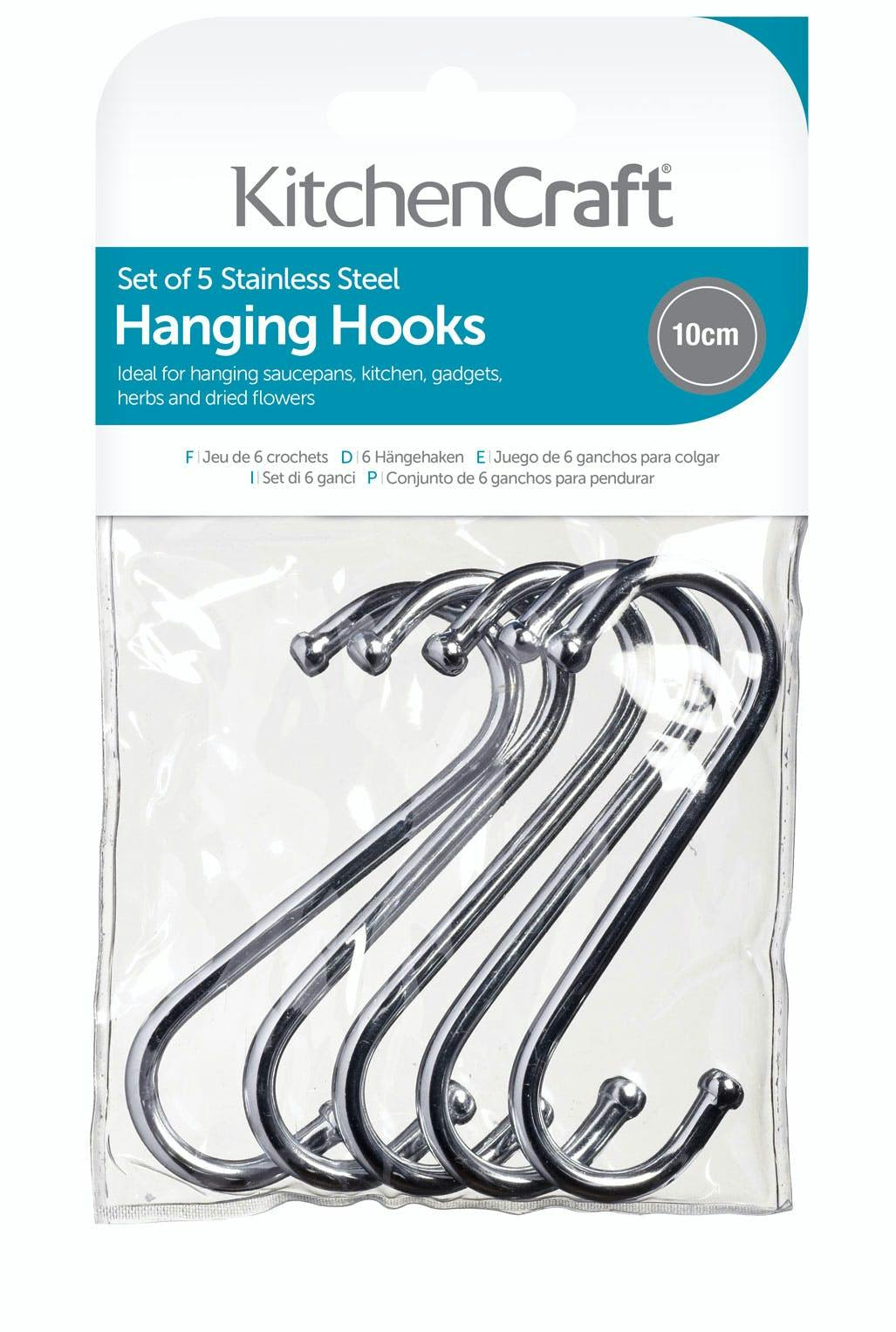 Rackhams Silver Pack Of Five 10Cm Chrome Plated 'S' Hooks - Metal - Hanging Hooks