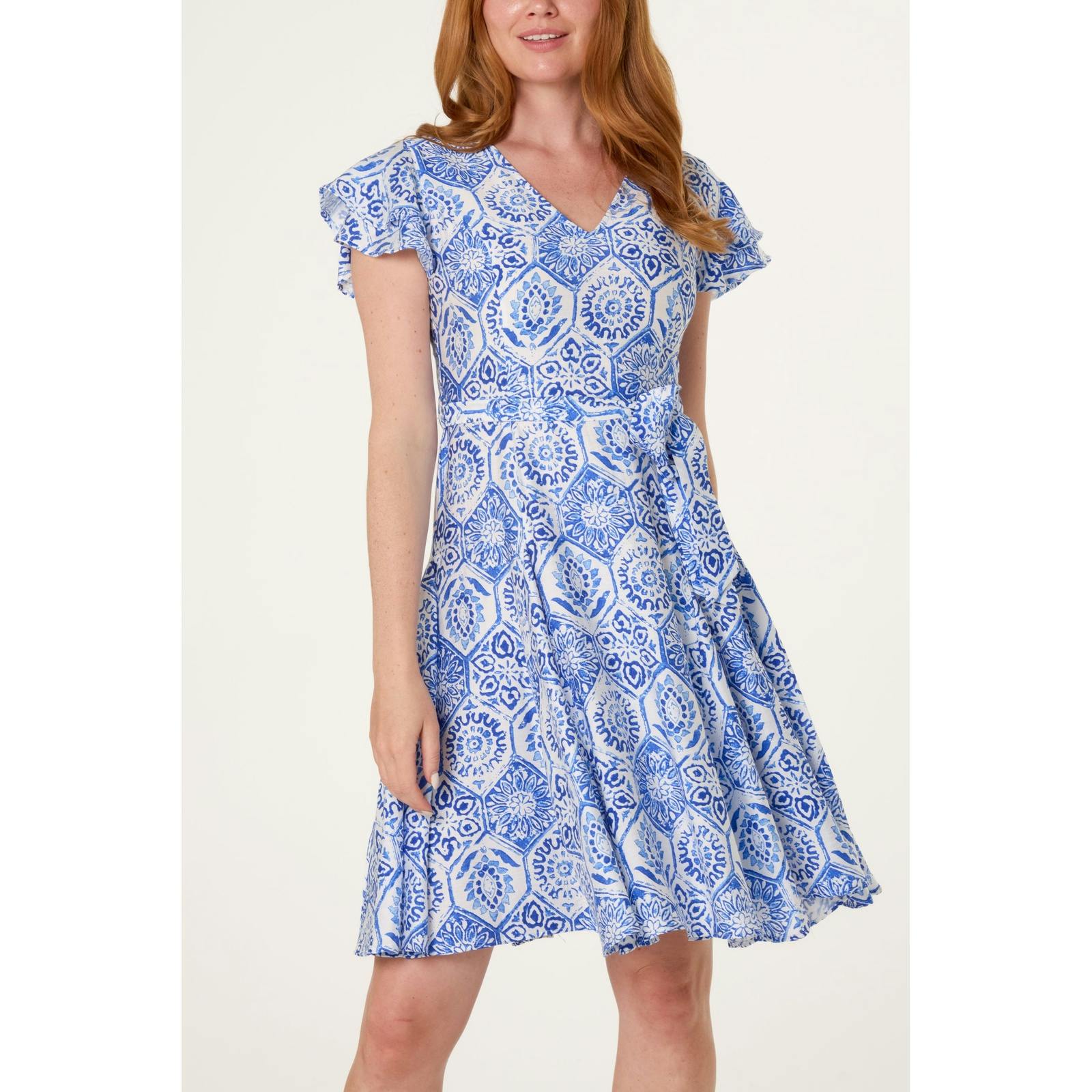 Blue Vanilla V Neck Godet Dress - Uk 14 - Royal
