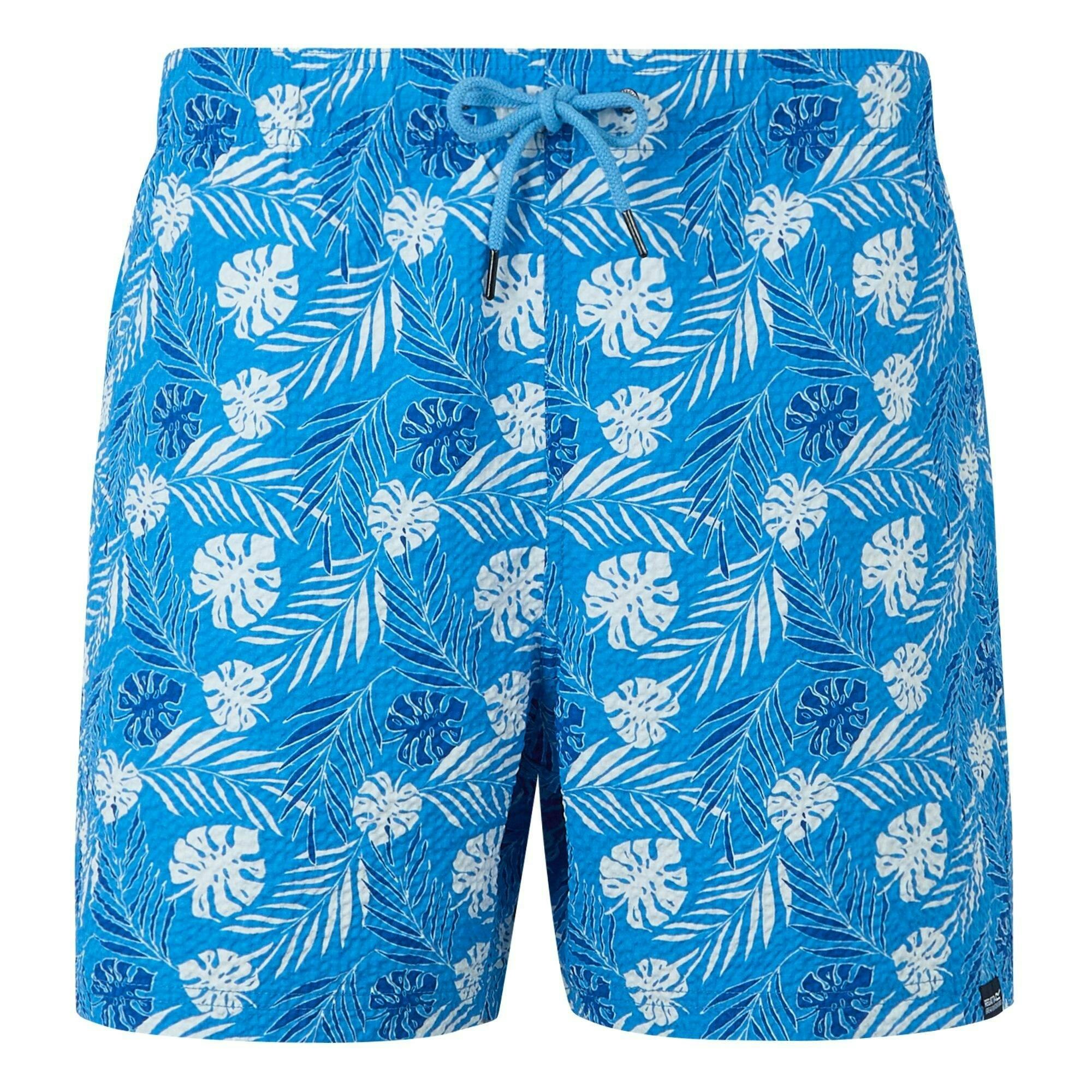 Regatta Men's Blue Loras Leaf Seersucker Swim Shorts - Elysium - Elysium Medium
