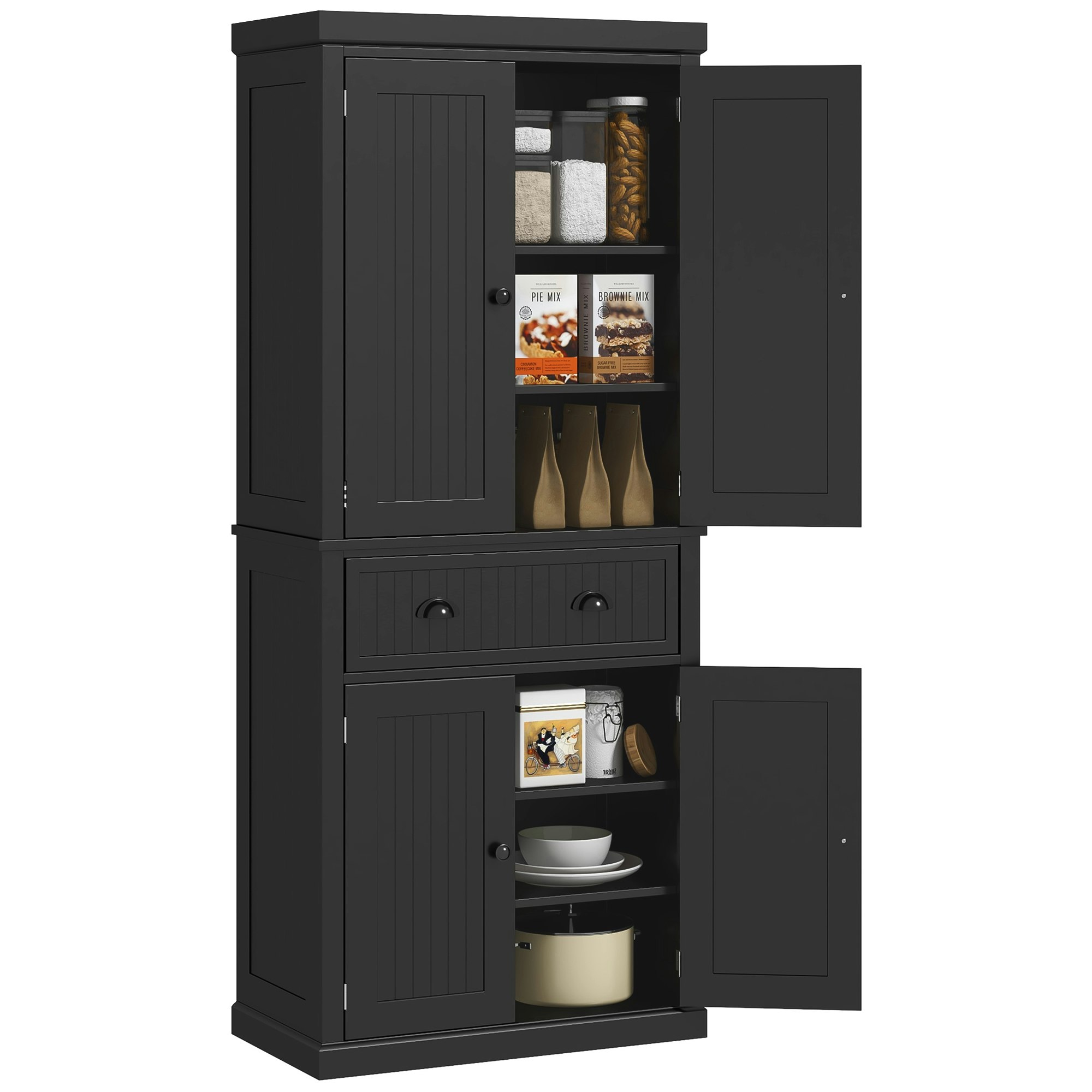 Rackhams Black Freestanding Kitchen Storage Cabinet Drawers Cupboards Shelves Size 4