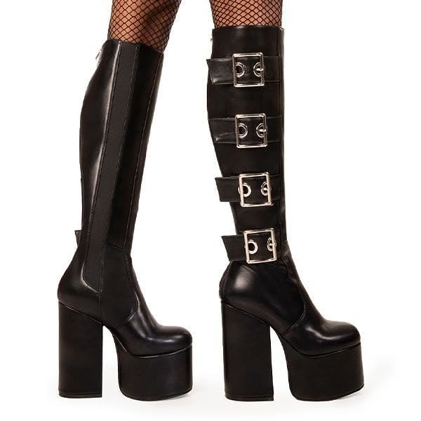 Lamoda Women's Fyp Blackpu Platform Knee High Boots Trendy Comfortable Stylish - Uk3