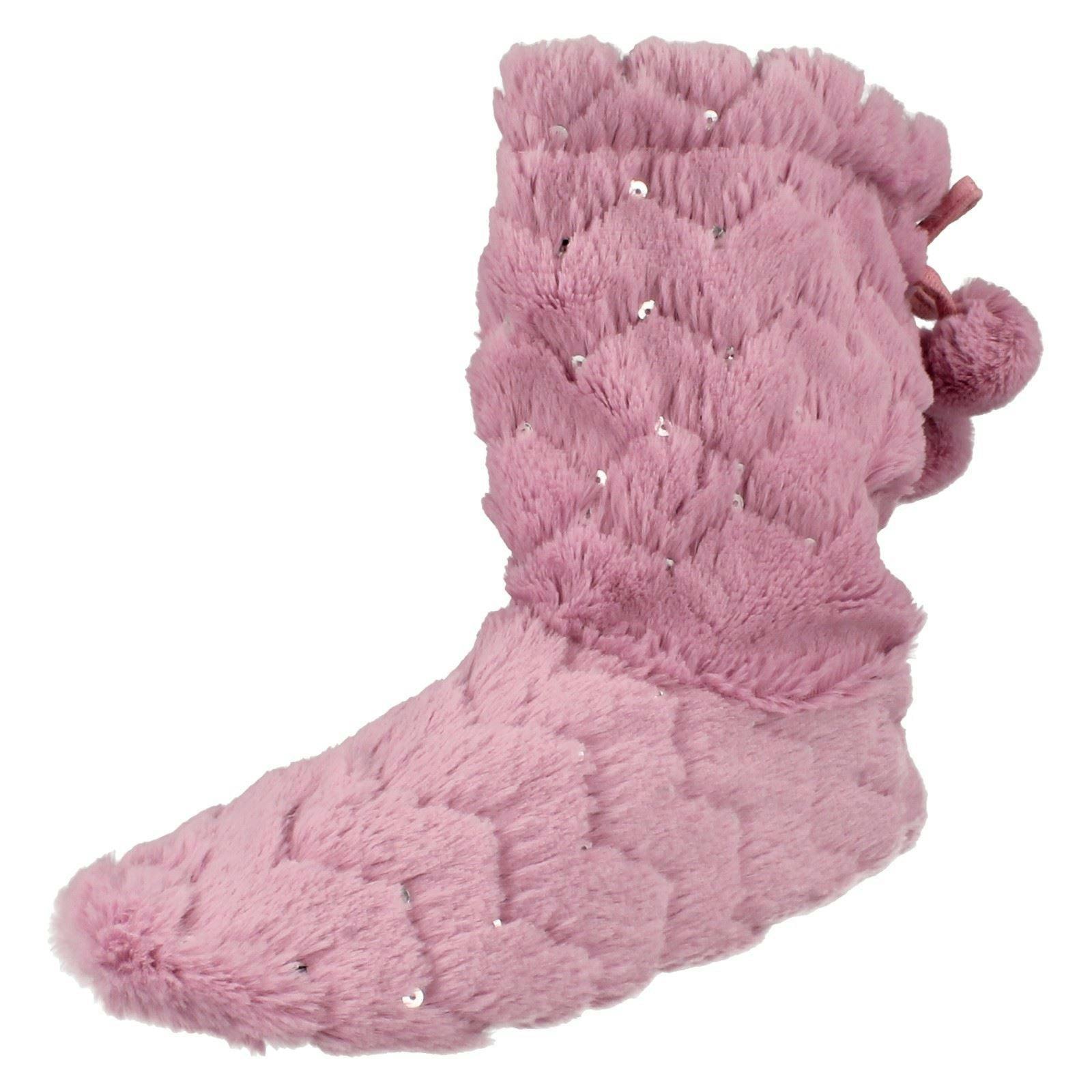 Spot On Women's Pink Sequined Slipper Boots - Uk 5-6