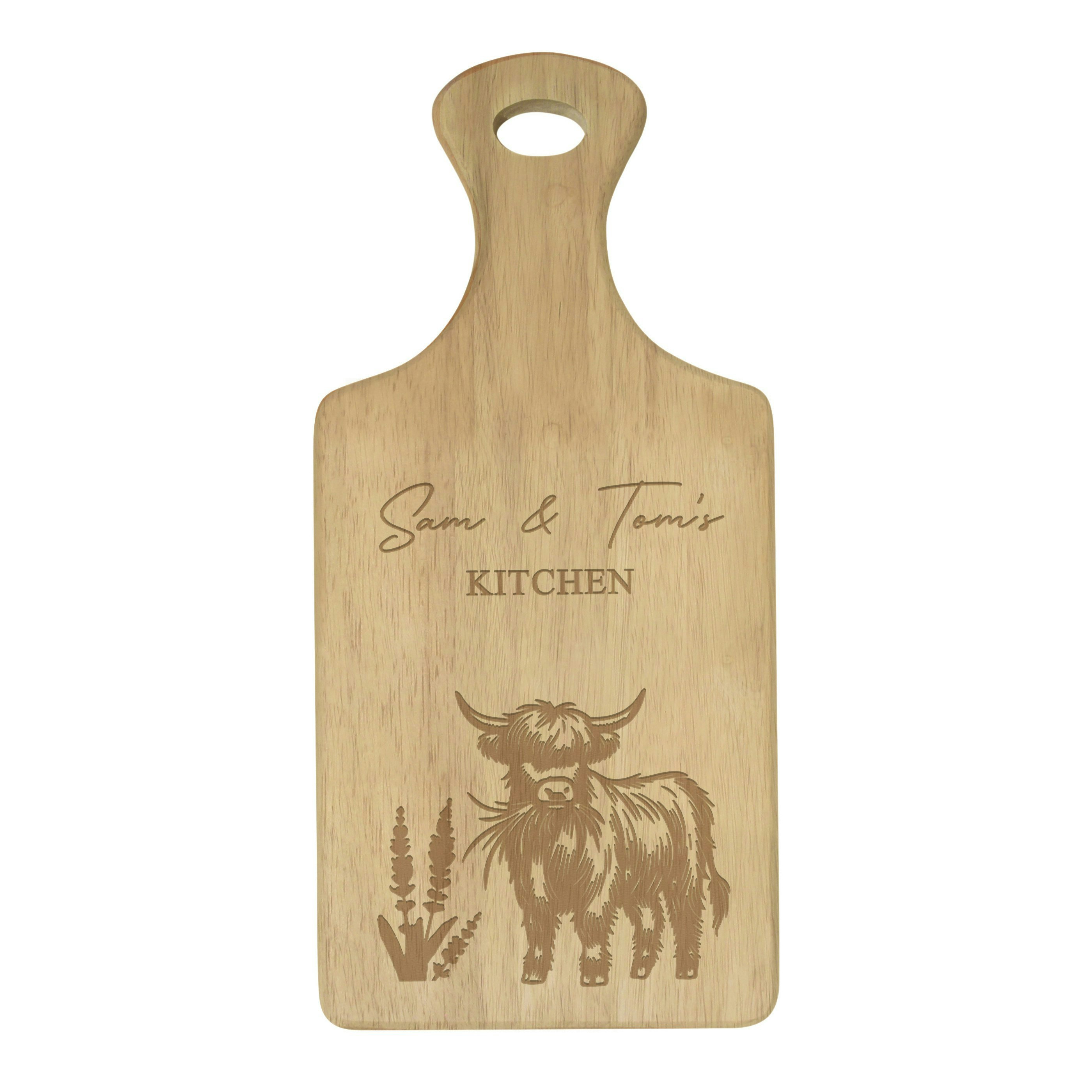 Rackhams Grain Personalised Highland Cow Paddle Chopping Board