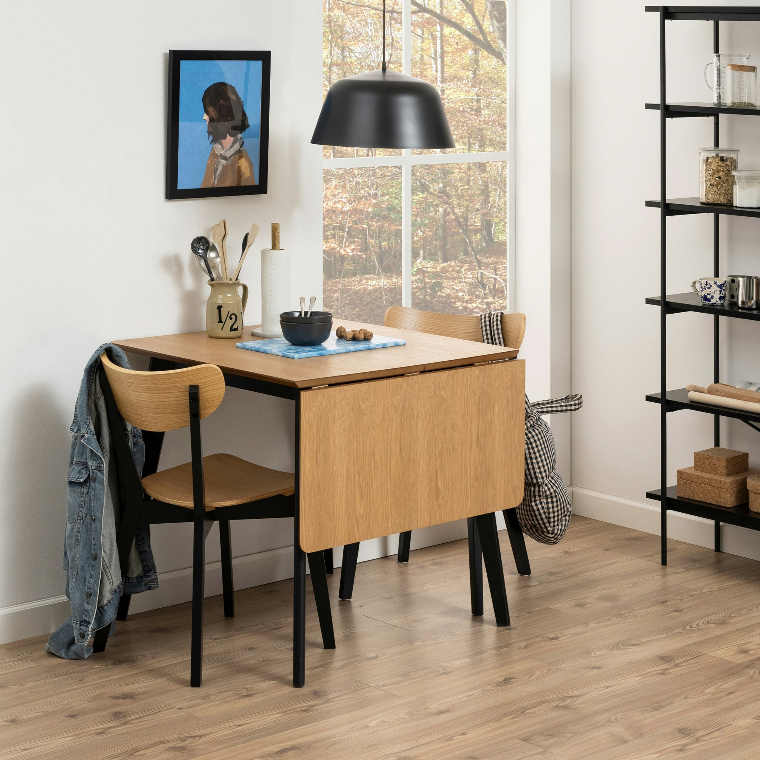 Furniture To Go Roxby Extending Dining Table 120X80cm In Oak & Black Includes 2 Roxby Dining Chairs In Black And Oak - Oak & Black - Image 3