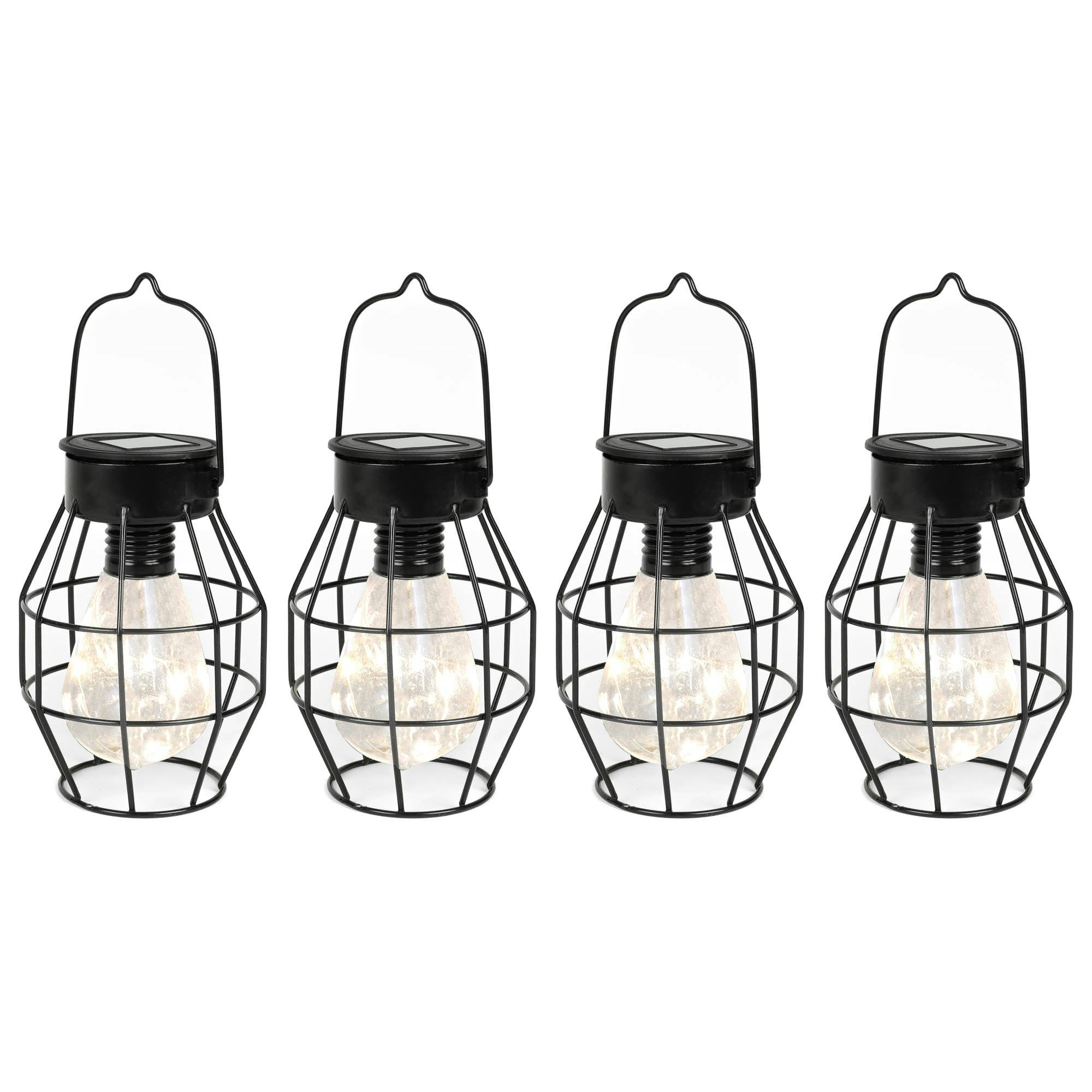 Gardenwize Light Pack Of 4 Timeless Caged Mini Solar Lanterns Vintage Hanging Led S
