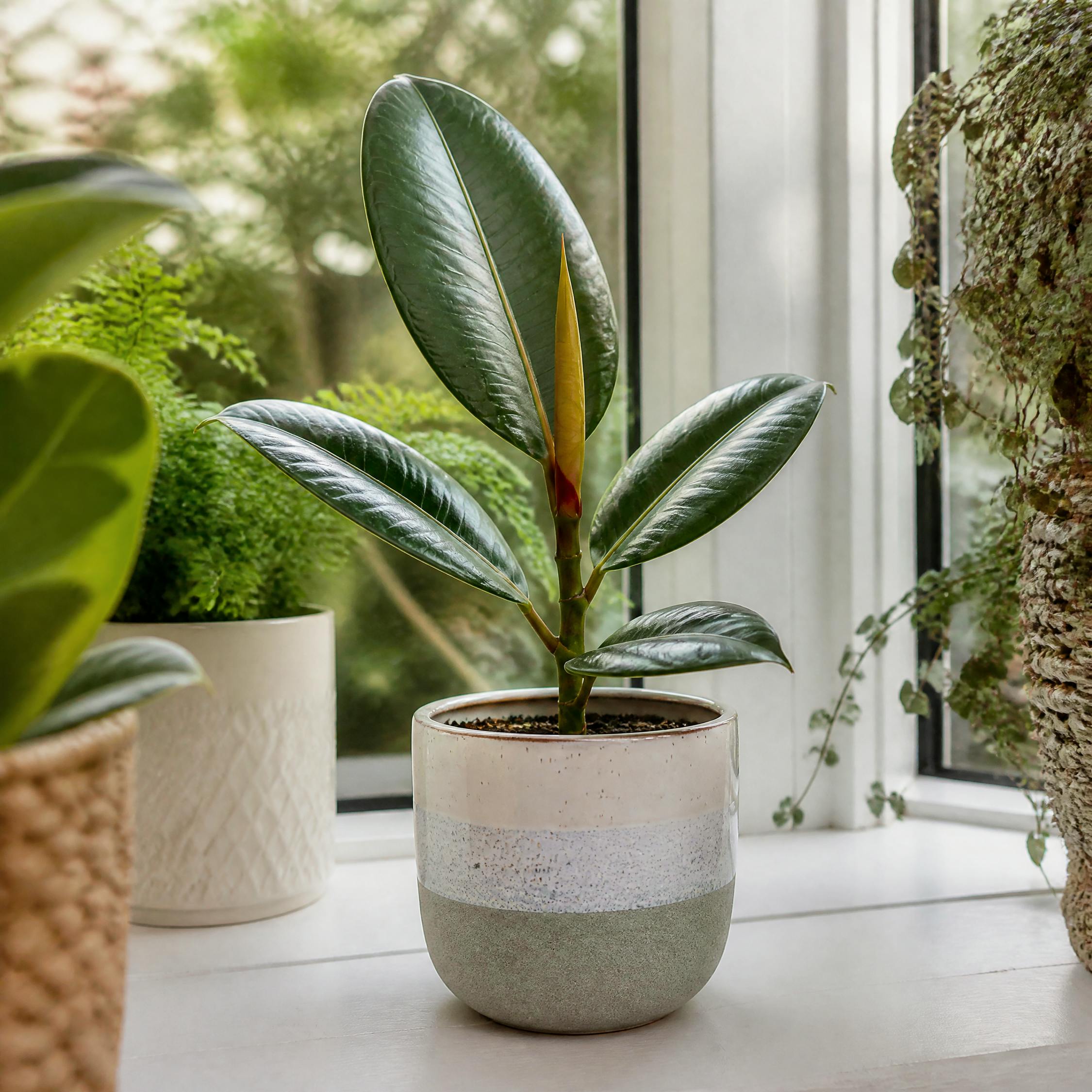 Plants By Post Ficus Robusta Rubber Plant E - Grey Stoneware - Image 2