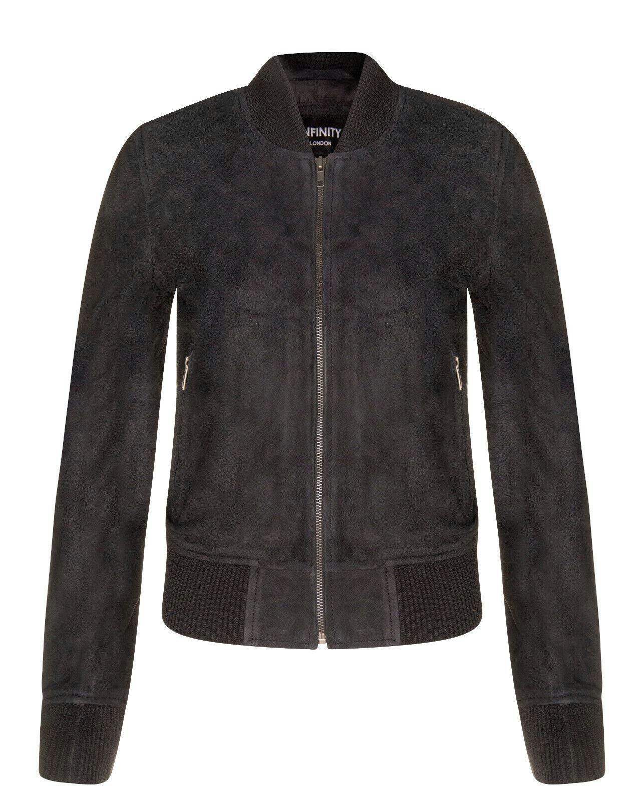 Infinity Leather Women's Black Classic Ma-1 Suede Bomber Jacket-Newbury - Uk 2XL/18 | Eu 44 | Us 14