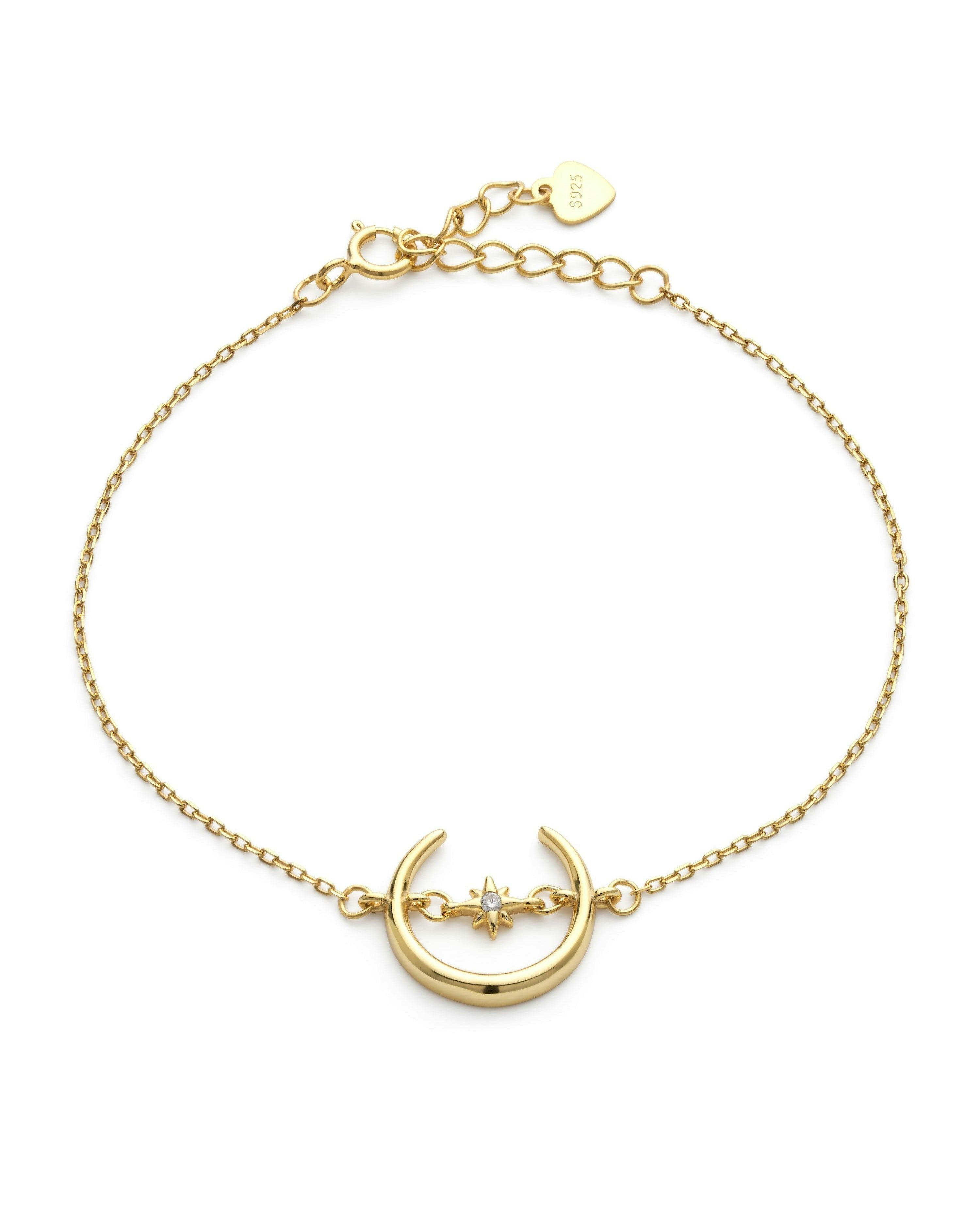 Elk & Bloom Gold 14K Plated Crescent Moon And Star Bracelet - No Thank You - Standard Length