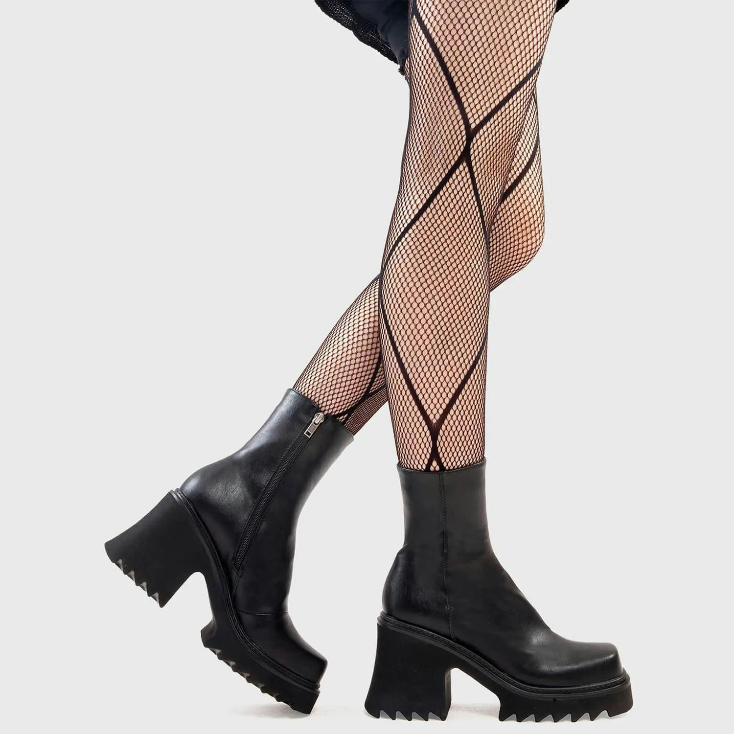 Lamoda Black Old Friend Pu Chunky Platform Ankle Boots Trendy Bold Streetwear - Uk7