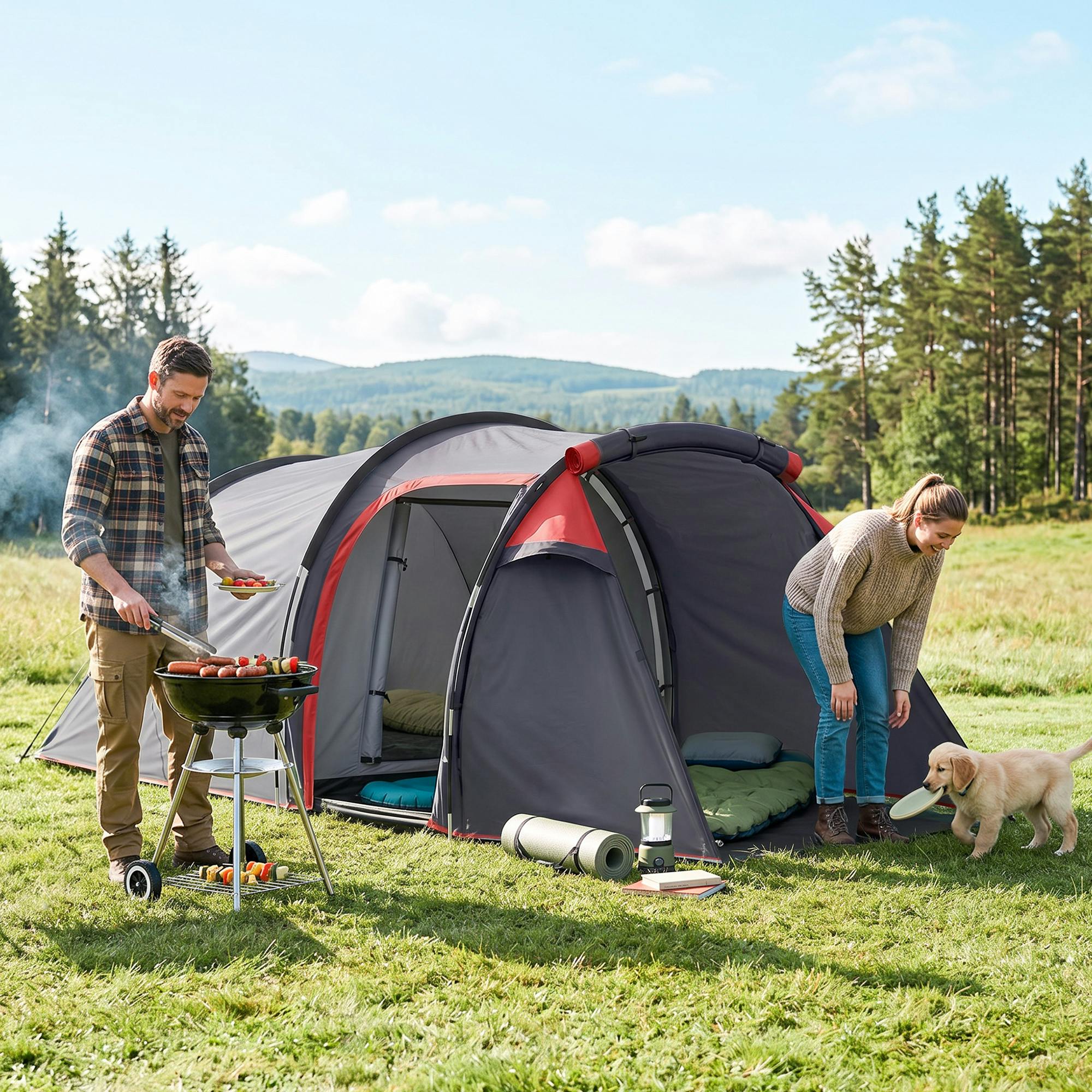 Outsunny Unisex Dark Grey Man Camping Tent With Rooms Porch Vents Rainfly In Size 2 - Image 4
