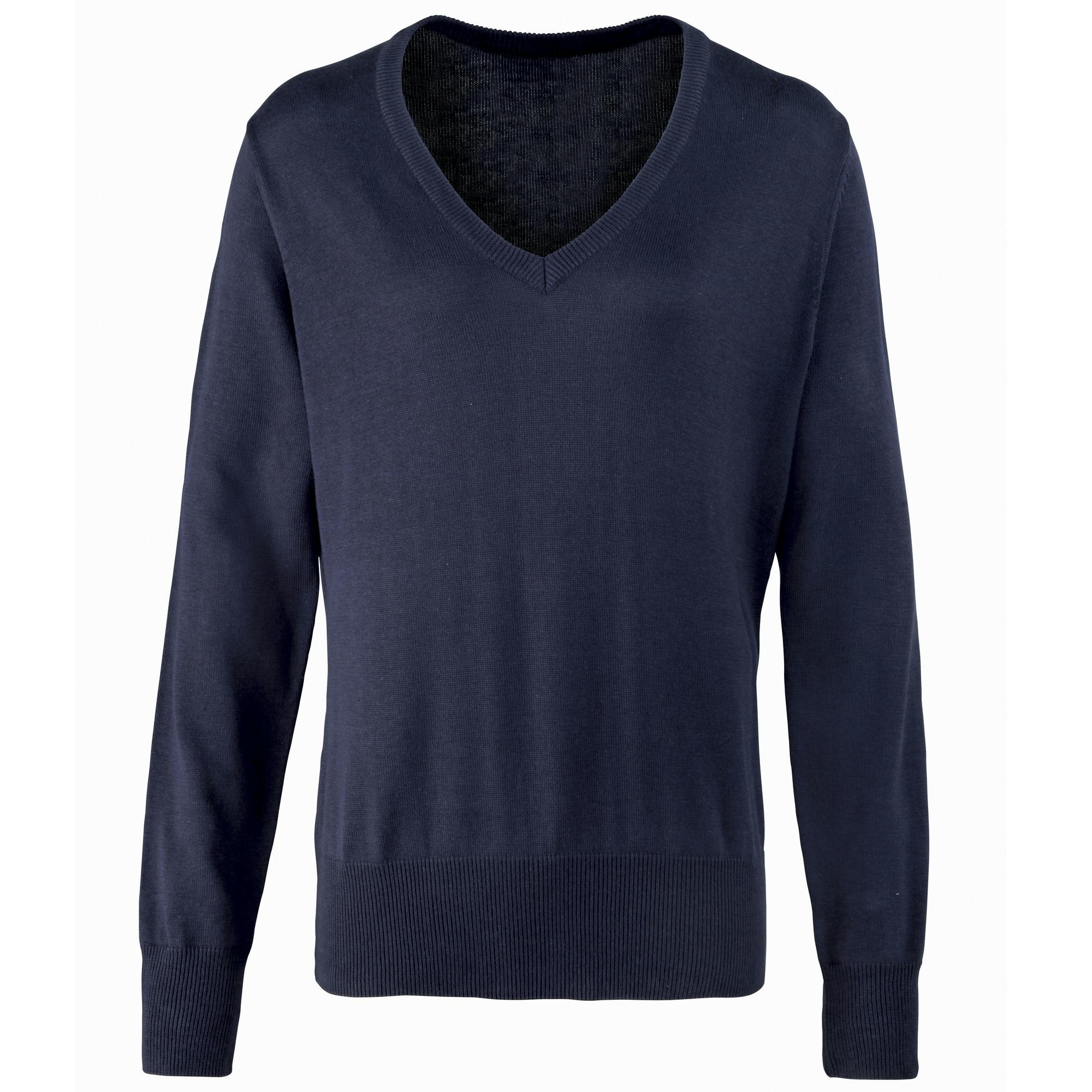 Premier Women's V-Neck Knitted Sweater / Top - Navy - 10 - Navy - 55% Cotton/45% Acrylic