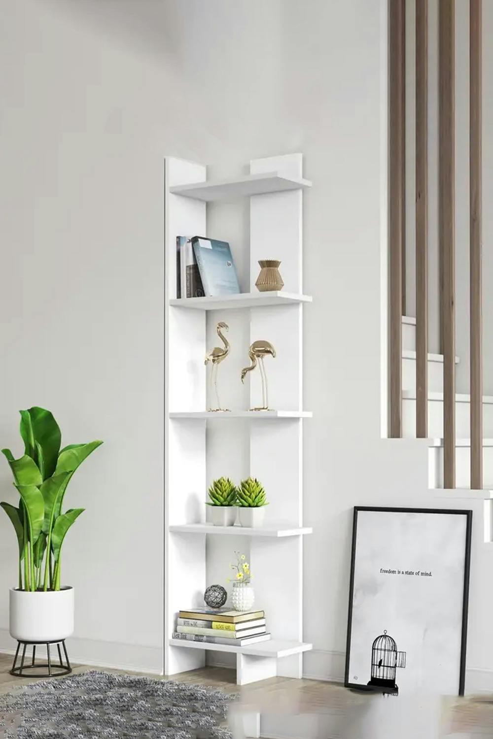 Rackhams White 5 Tier Regin Wood Corner Bookcase