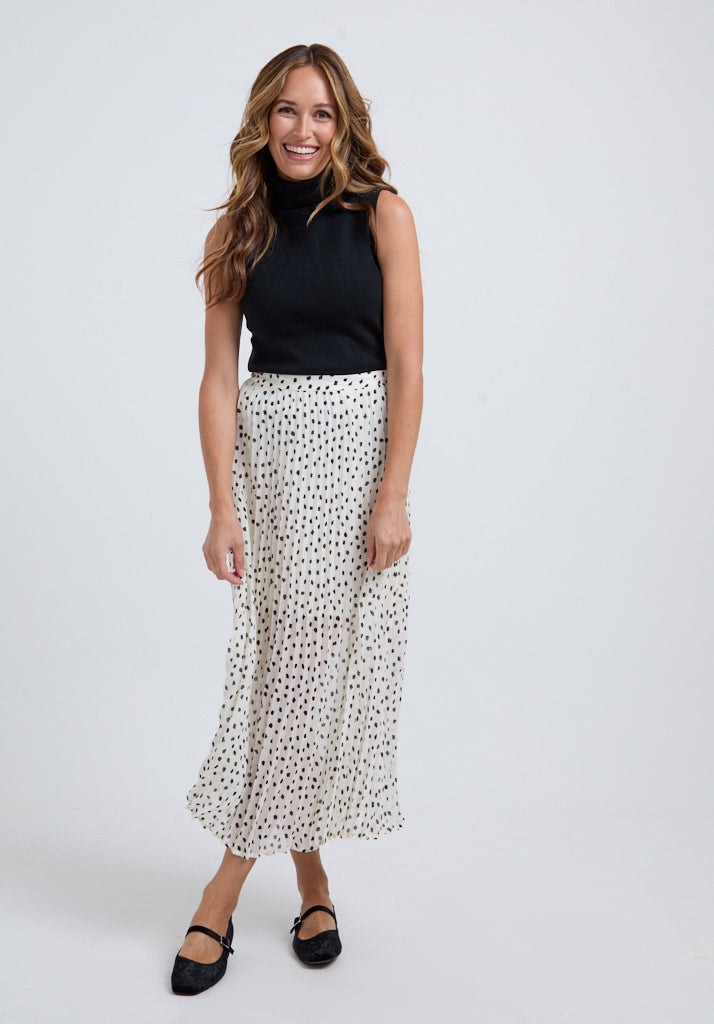 Lily And Lionel White Nia Polka Dot Printed Midi Skirt In - 14