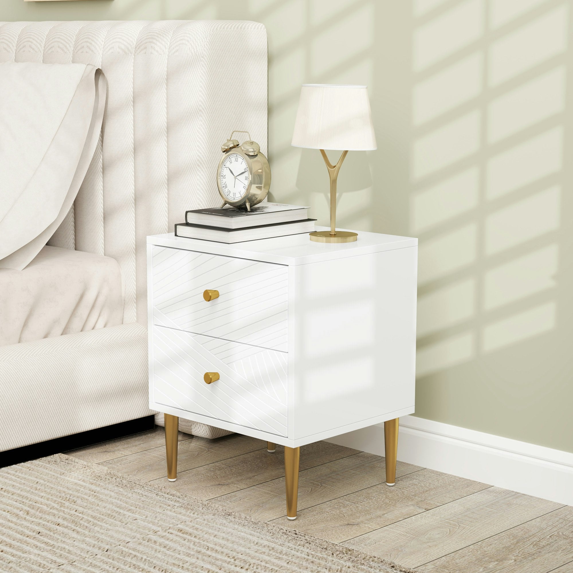 Homcom White Modern Bedside Table With Drawer, Side Table With Metal Legs,