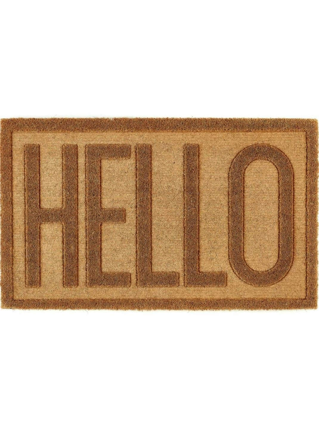 Rackhams Durable Coir Scraper Hello Doormat - 45X75 Cm
