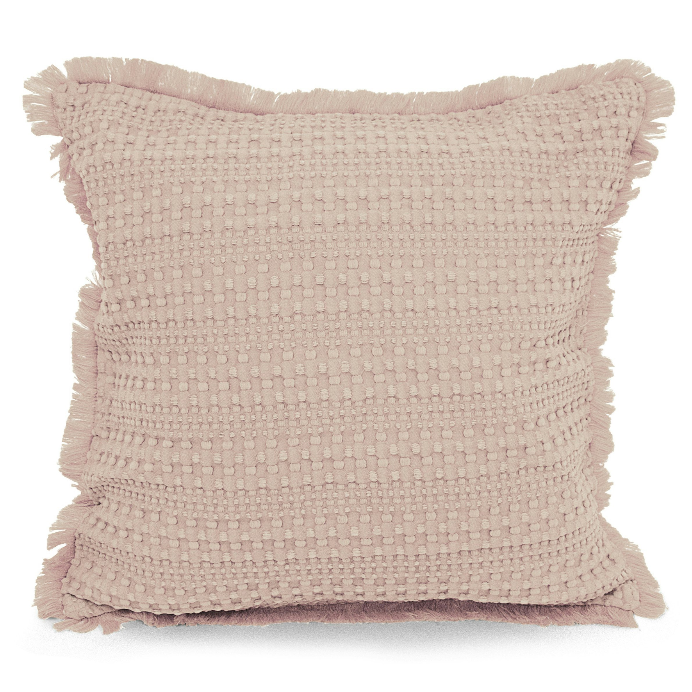Velosso Pink Soft Waffle Fringe Edge Cushion - 45Cm X 45Cm - Blush