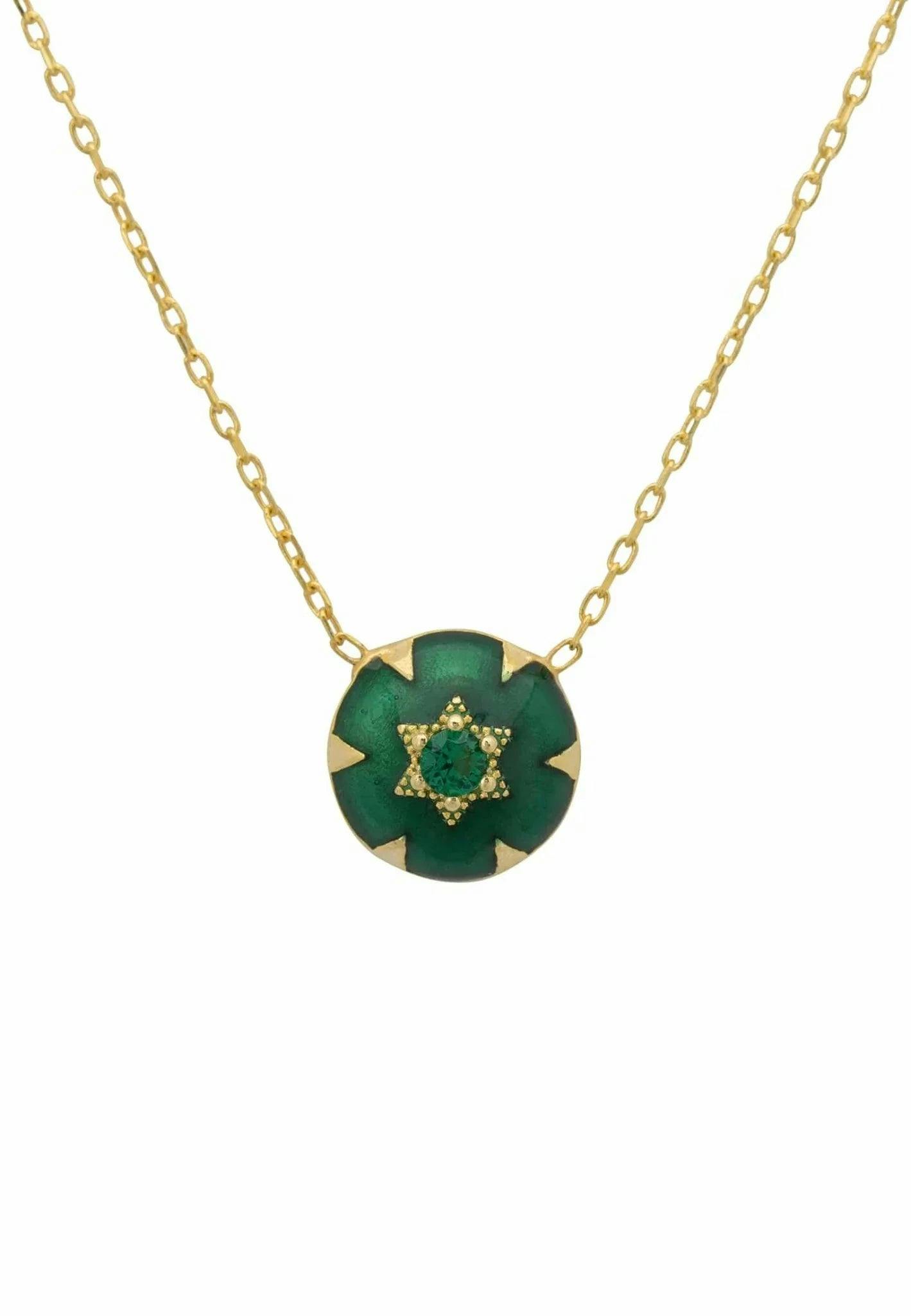 Latelita Green/Gold Star Of David Enamel Necklace