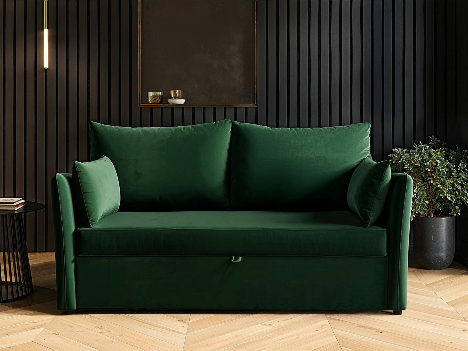 Solace+Co Unisex Green Skyler 2 Seater Velvet Sofa Bed In - Image 2