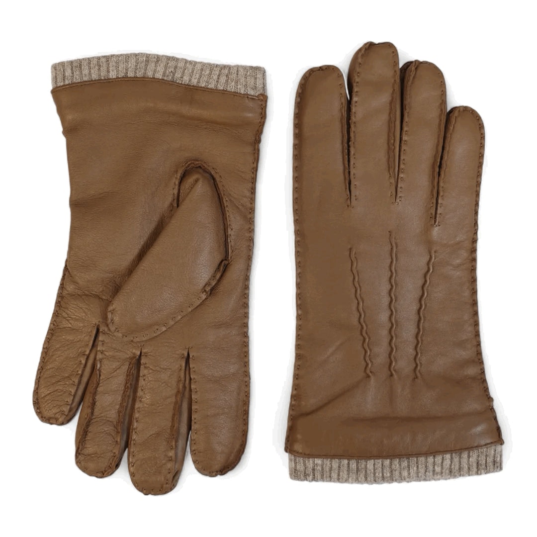 Infinity Leather Men's Light ’S Genuine Leather Wool Lined Ribbed Knit Cuff Gloves - Tan - 2XL
