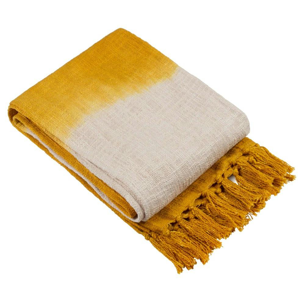 Furn Mizu Dip Dye Tassel Throw - Ochre - 170Cm X 130Cm - Ochre - 100% Cotton
