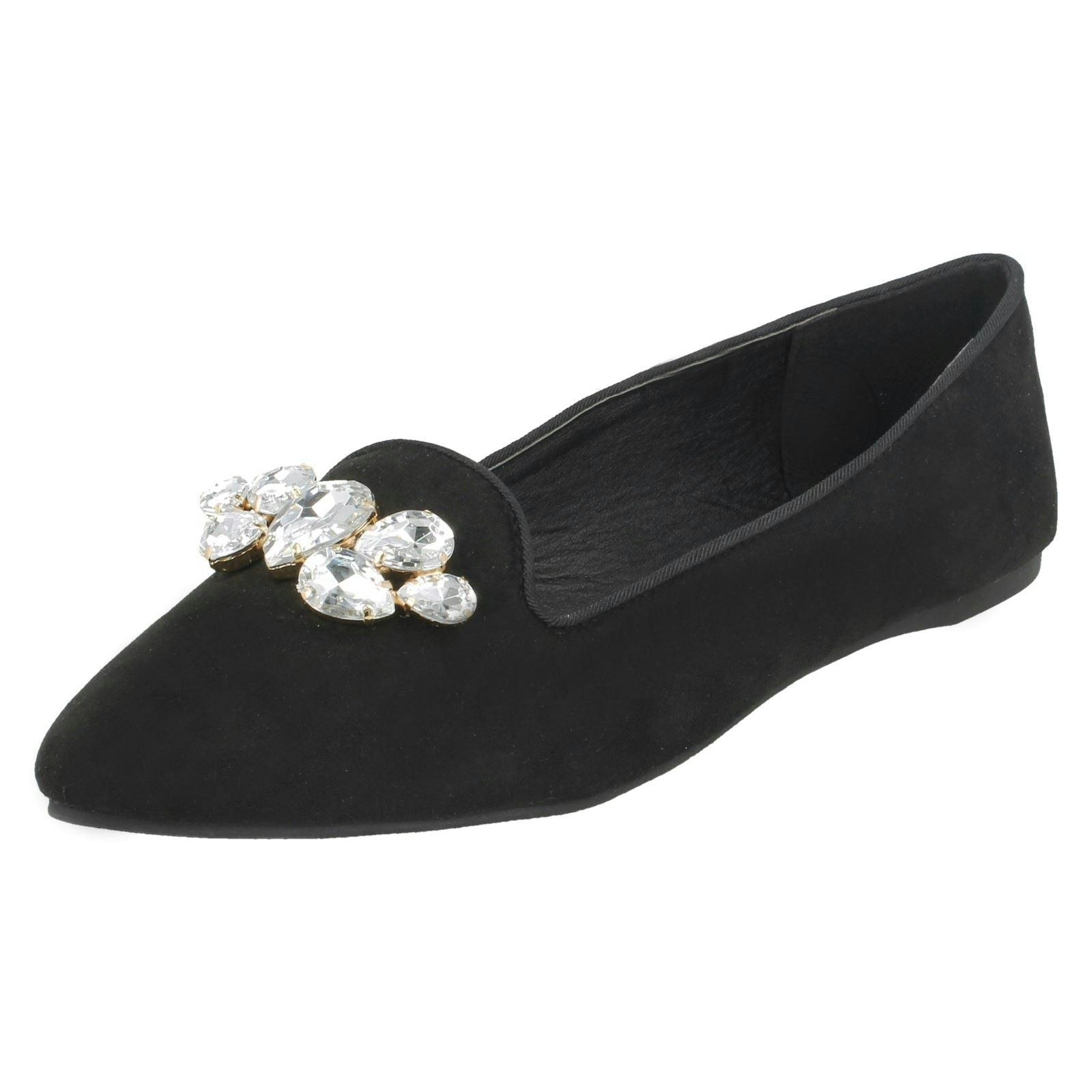 Spot On Women's Black Jewel Trim Vamp Ballerinas - Uk 3